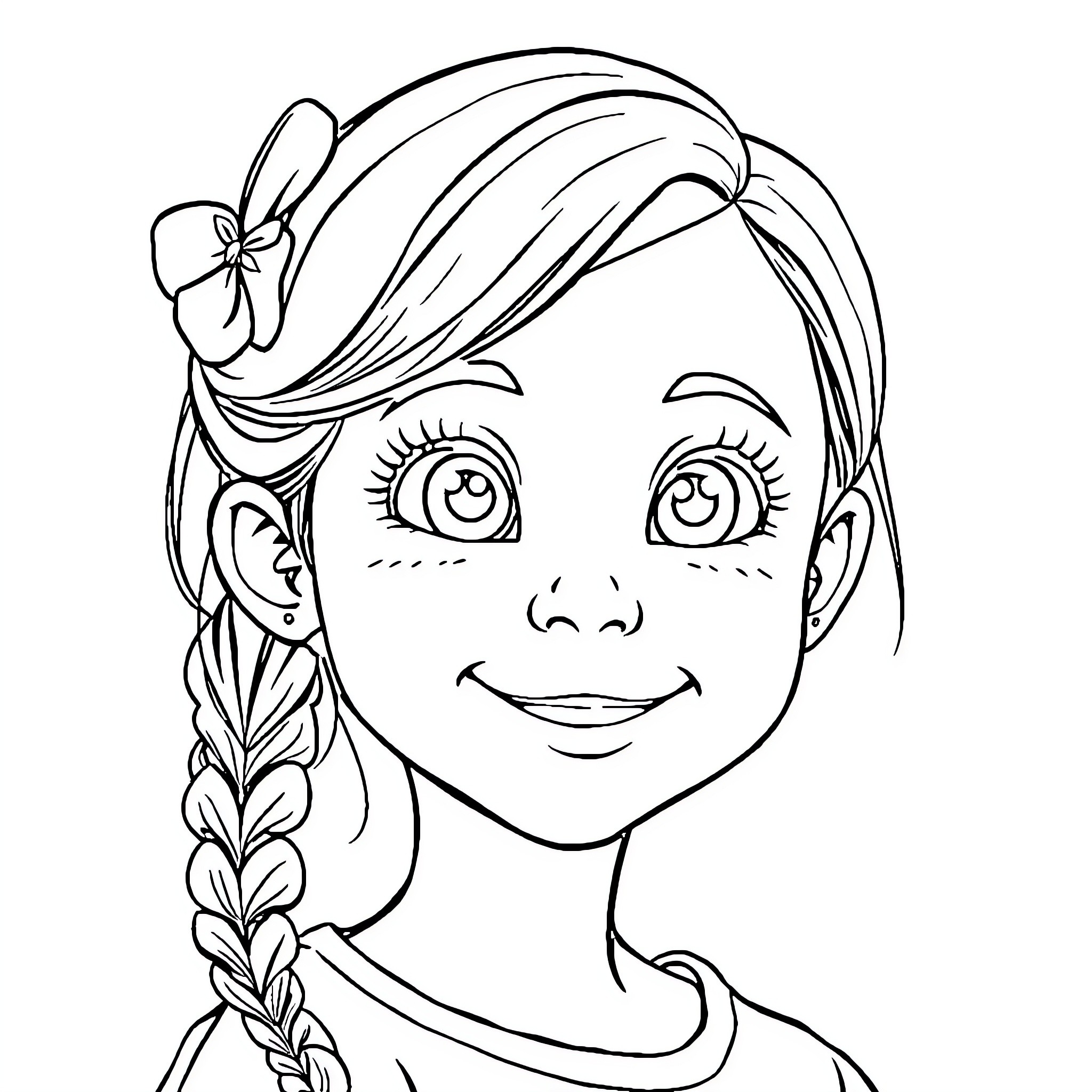 Breathing Joyful Girl in Braided Hairstyle Coloring Page (free black-and-white line drawing printable PDF for all, from beginners to advanced learners, including children, teens, adults, and seniors)