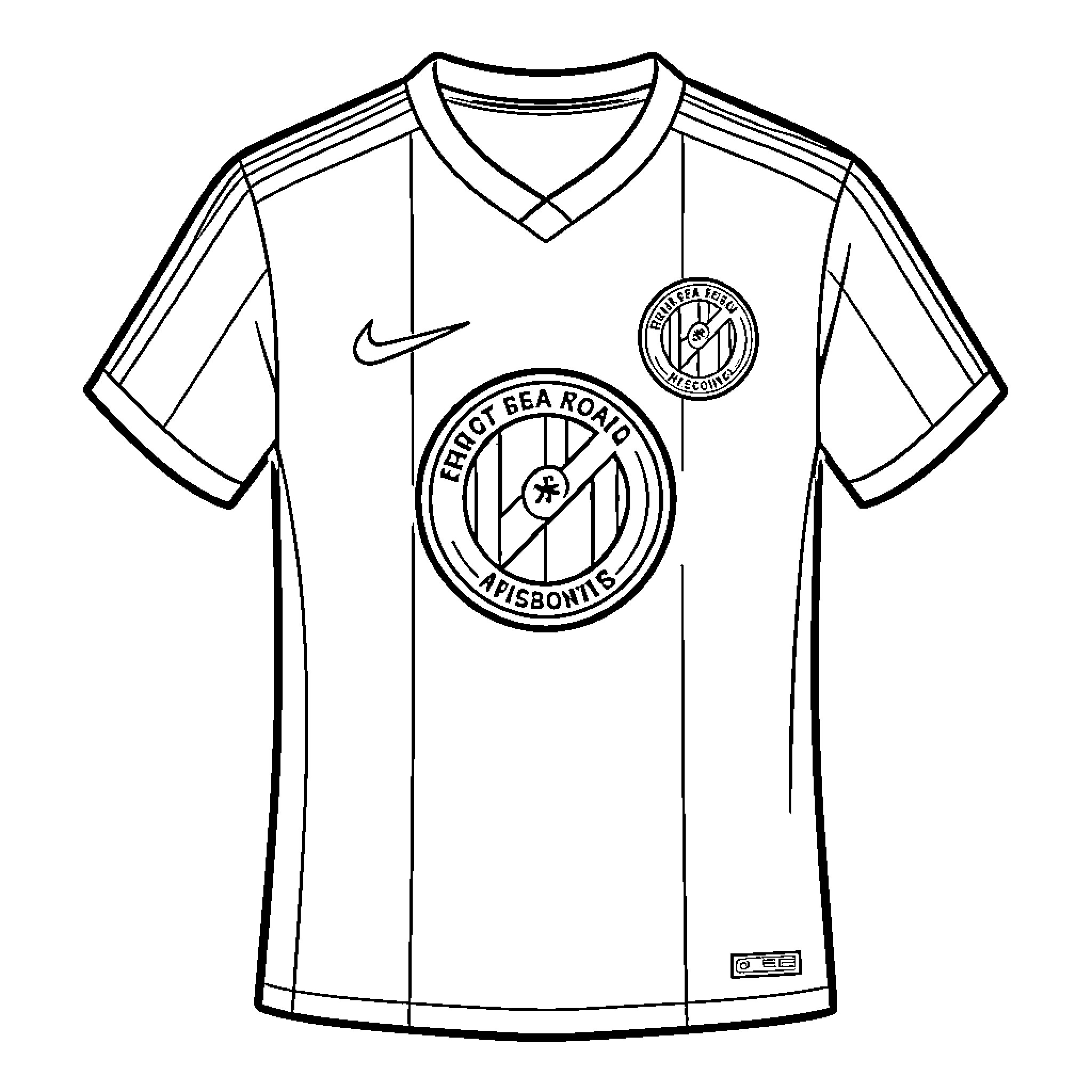 Football Shirt with team crest and sports logo Coloring Page (free black-and-white line drawing printable PDF for all, from beginners to advanced learners, including children, teens, adults, and seniors)