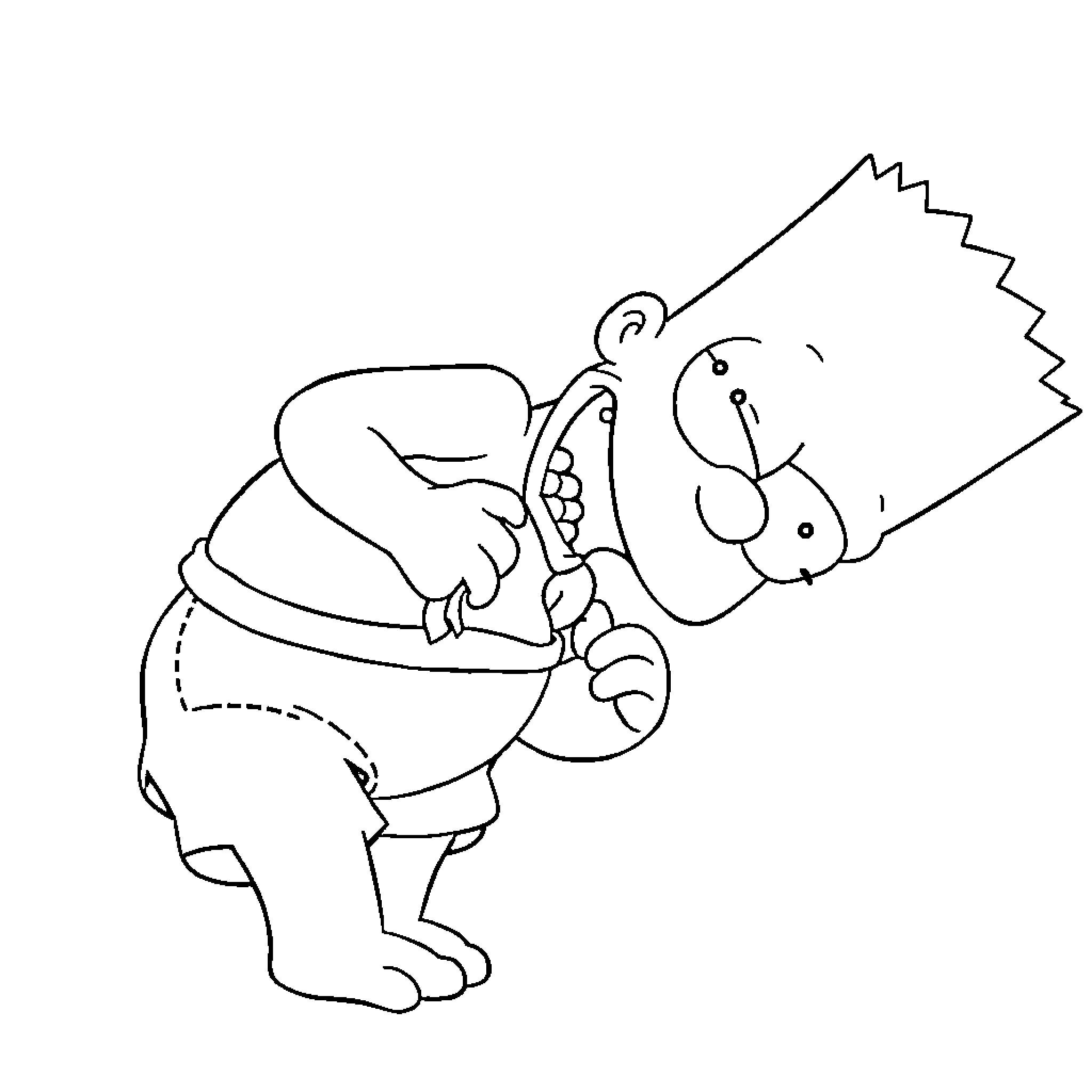 Bart Simpson making a funny face Coloring Page (free black-and-white line drawing printable PDF for all, from beginners to advanced learners, including children, teens, adults, and seniors)