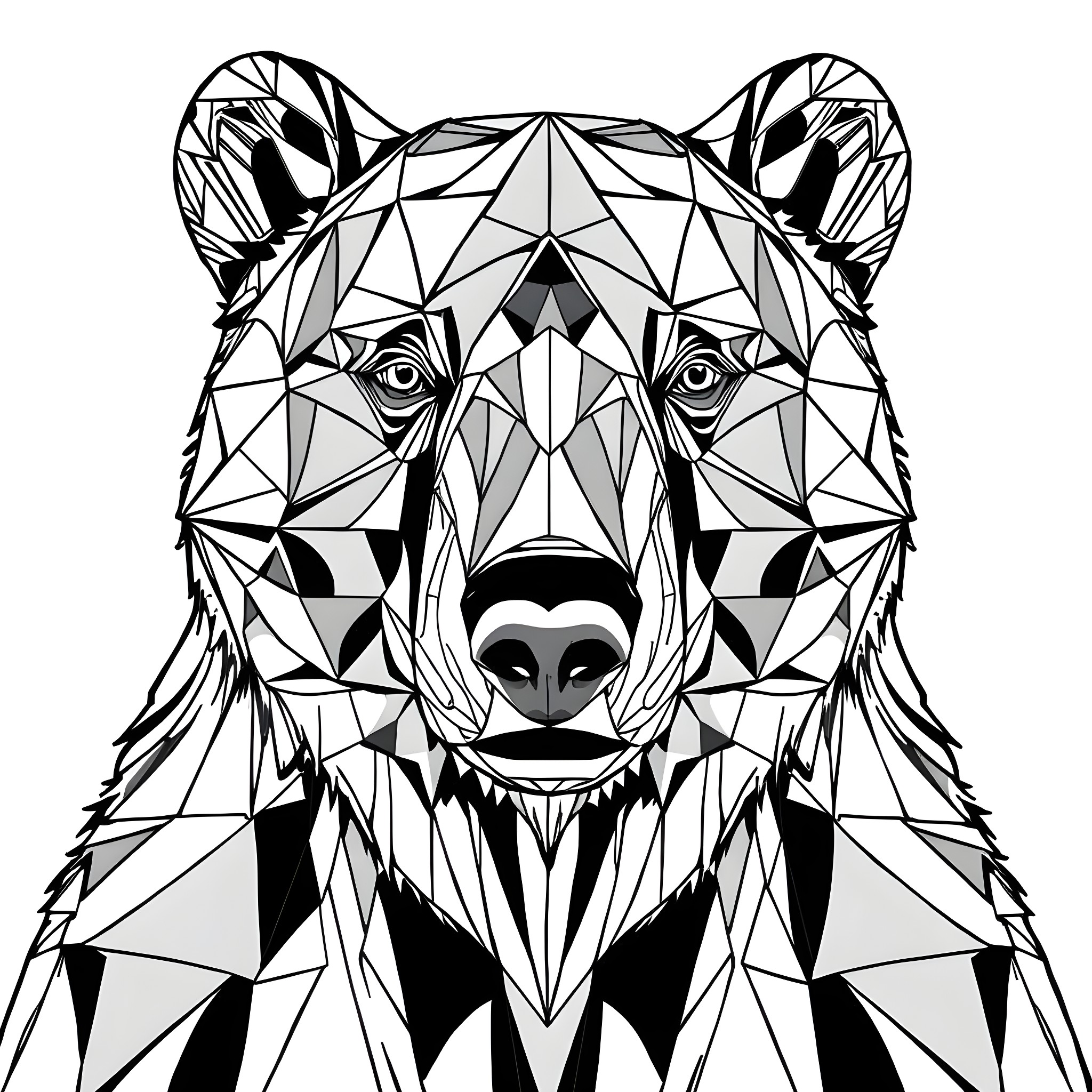 Bear made of geometric shapes Coloring Page (free black-and-white line drawing printable PDF for all, from beginners to advanced learners, including children, teens, adults, and seniors)