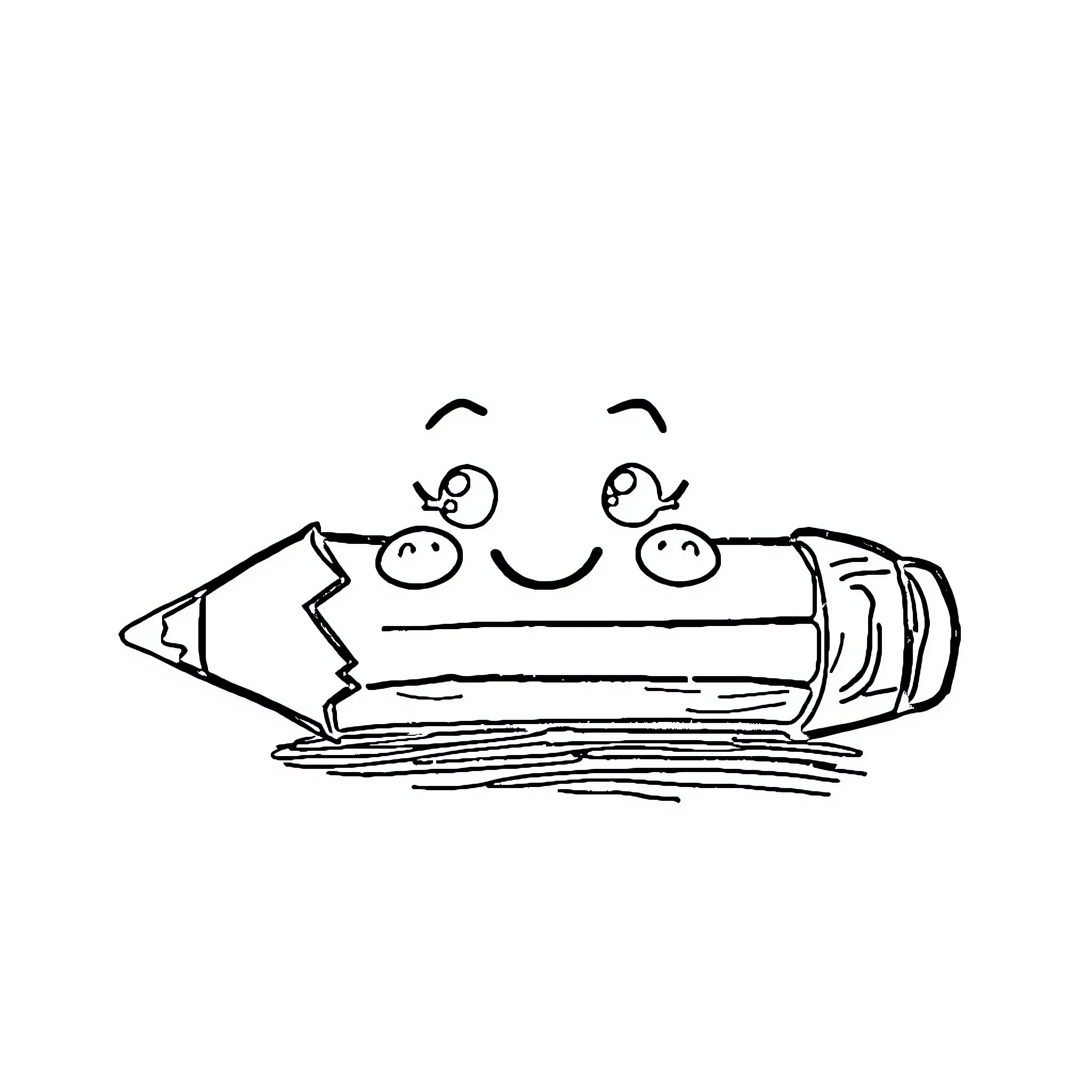 Pencil with smiling faces sitting on it Coloring Page (free black-and-white line drawing printable PDF for all, from beginners to advanced learners, including children, teens, adults, and seniors)