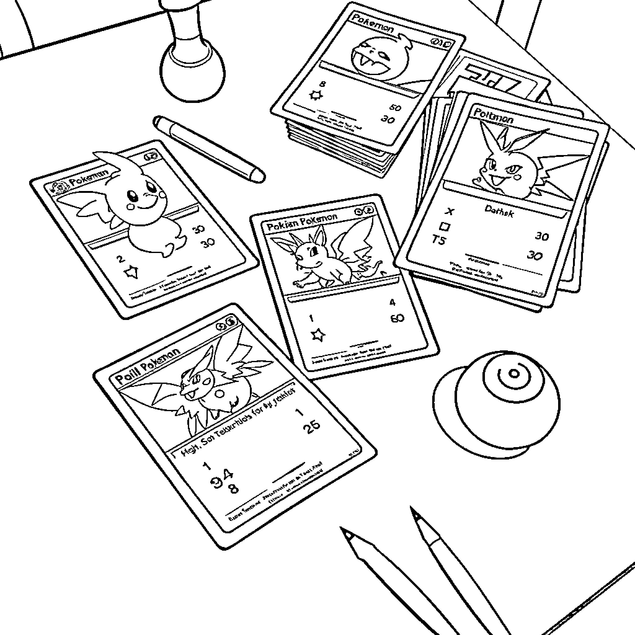 Pokémon Trading Card Game Accessories Coloring Page (free black-and-white line drawing printable PDF for all, from beginners to advanced learners, including children, teens, adults, and seniors)