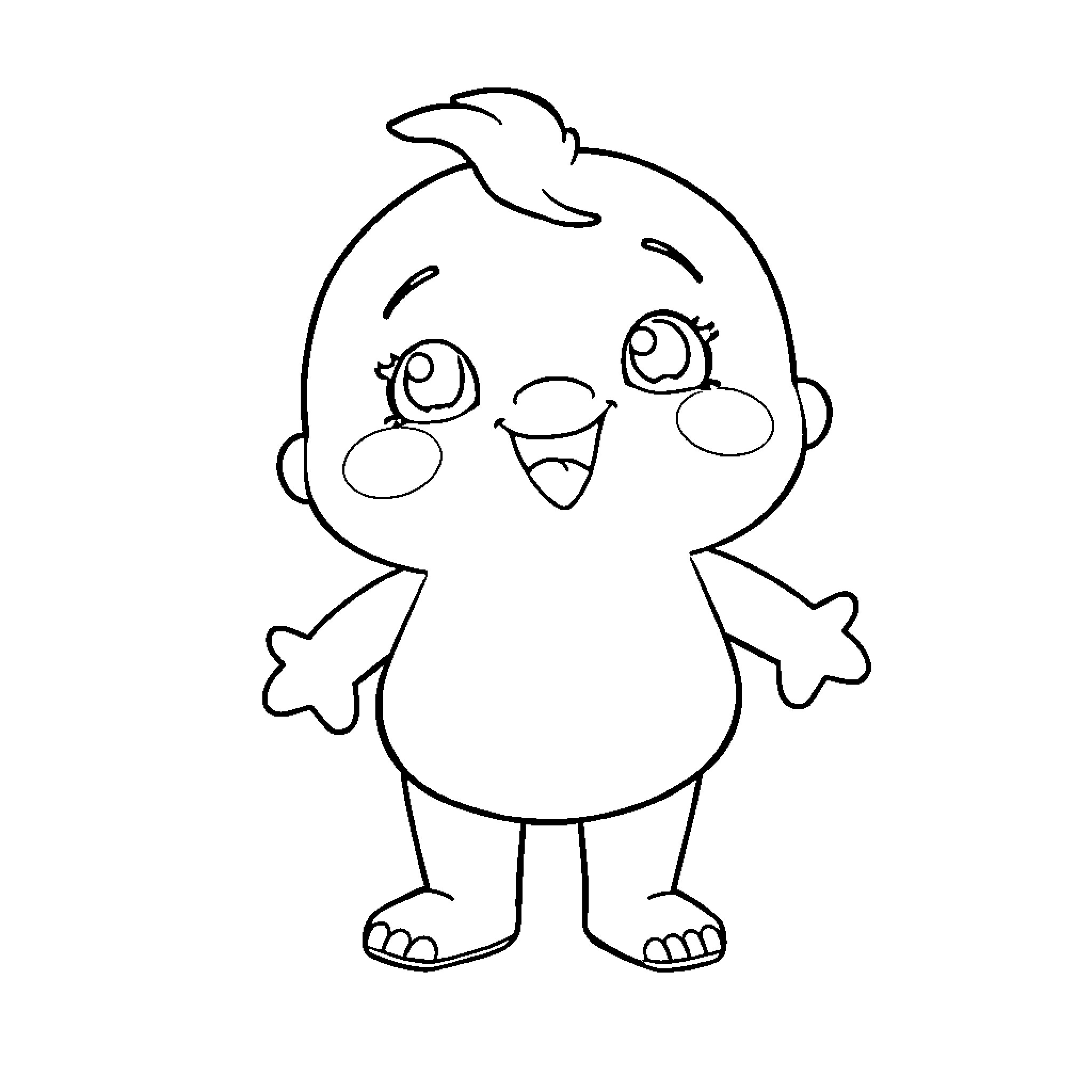 Chuckles the Cheerful Chick Coloring Page (free black-and-white line drawing printable PDF for all, from beginners to advanced learners, including children, teens, adults, and seniors)