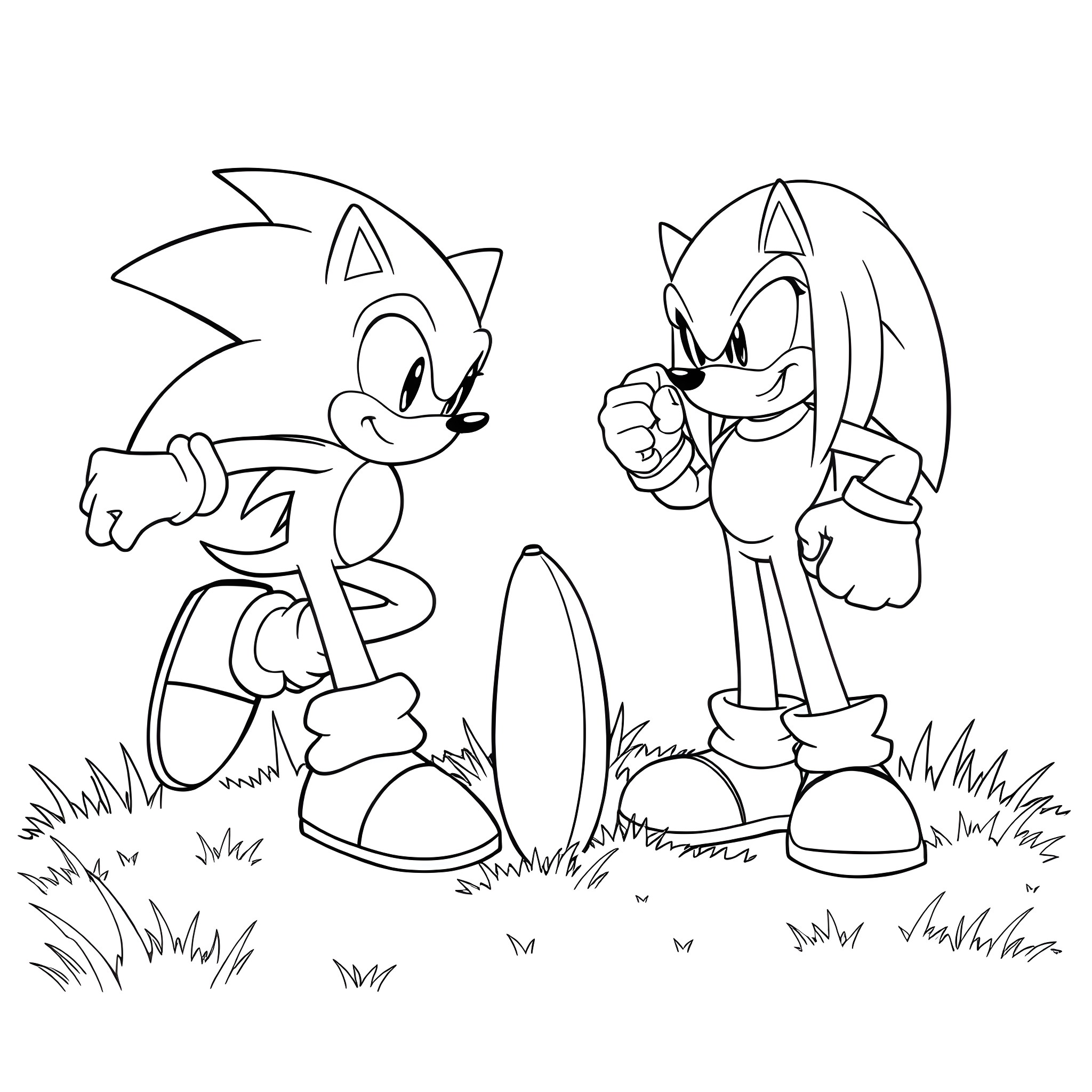 Sonic characters in playful adventure Coloring Page (free black-and-white line drawing printable PDF for all, from beginners to advanced learners, including children, teens, adults, and seniors)