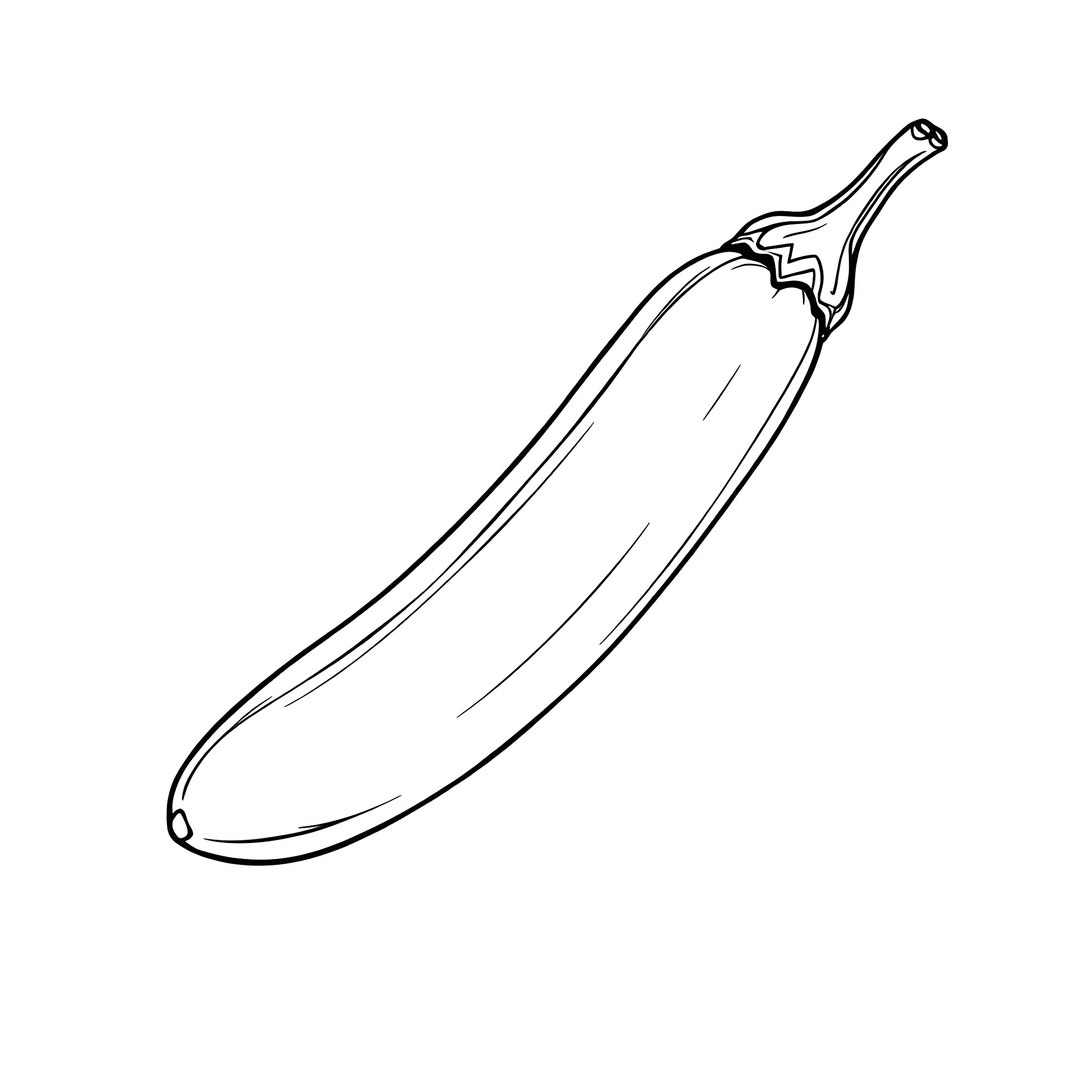 Brinjal in simple outline Coloring Page (free black-and-white line drawing printable PDF for all, from beginners to advanced learners, including children, teens, adults, and seniors)