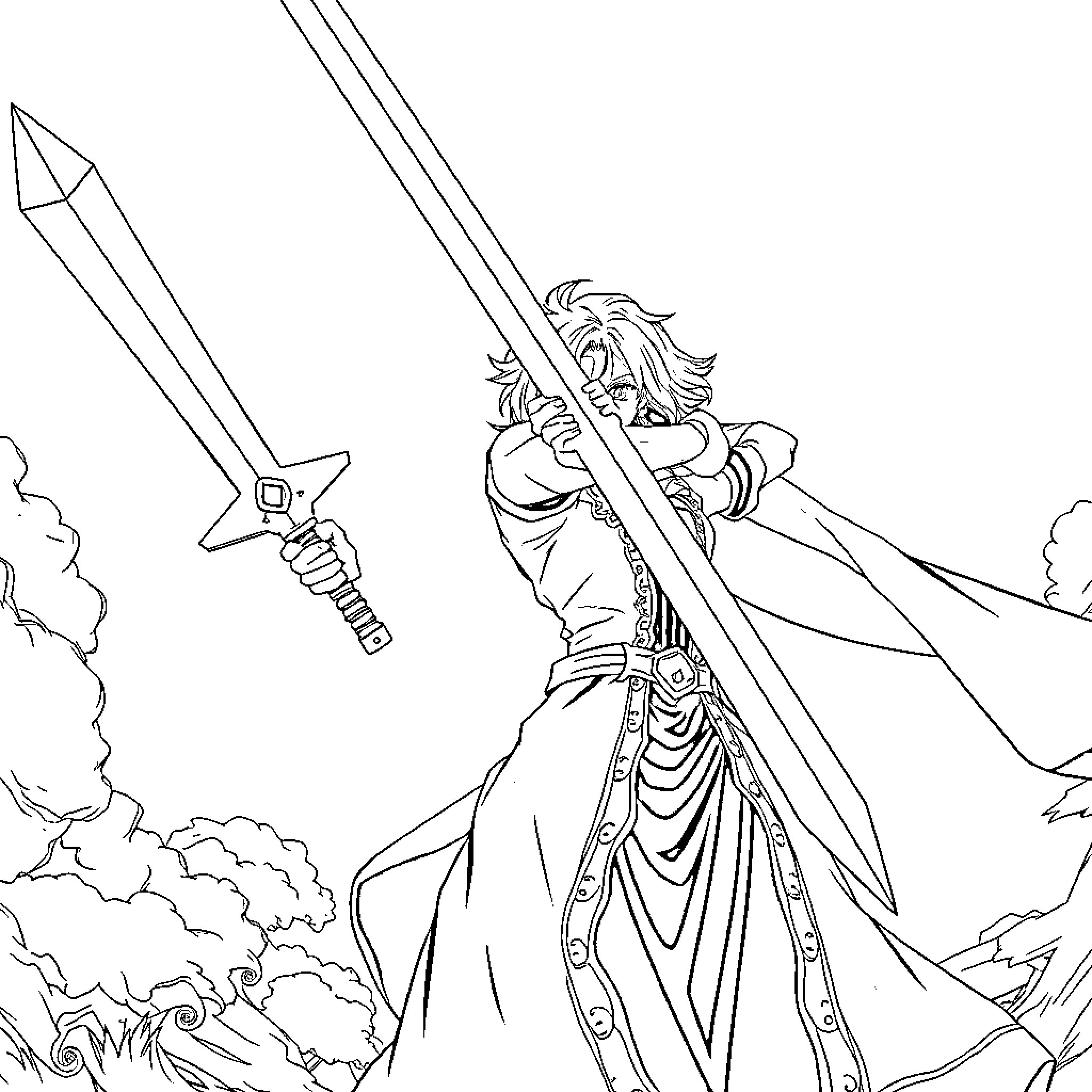 Mordred, the Powerful Knight, Wielding a Mighty Sword Coloring Page (free black-and-white line drawing printable PDF for all, from beginners to advanced learners, including children, teens, adults, and seniors)