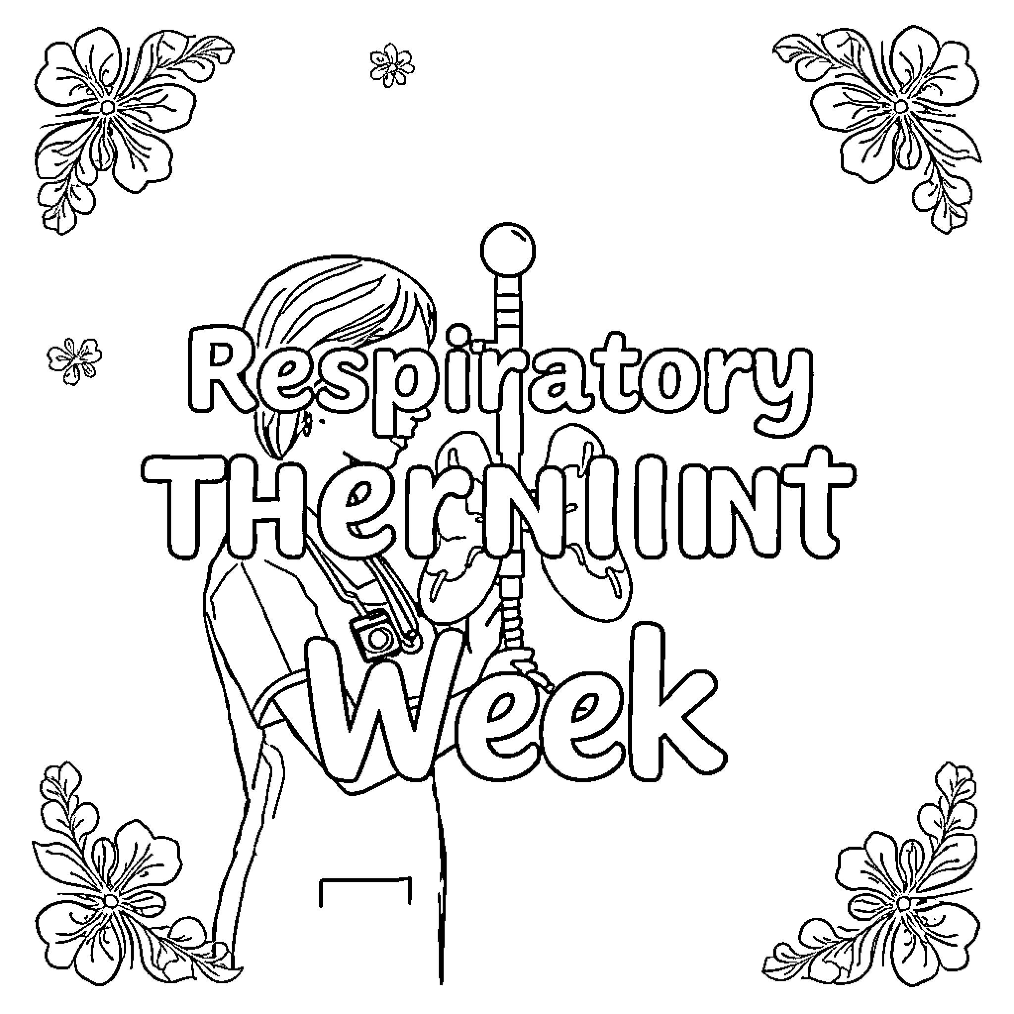 Respiratory Therapist Appreciation Week Coloring Page (free black-and-white line drawing printable PDF for all, from beginners to advanced learners, including children, teens, adults, and seniors)