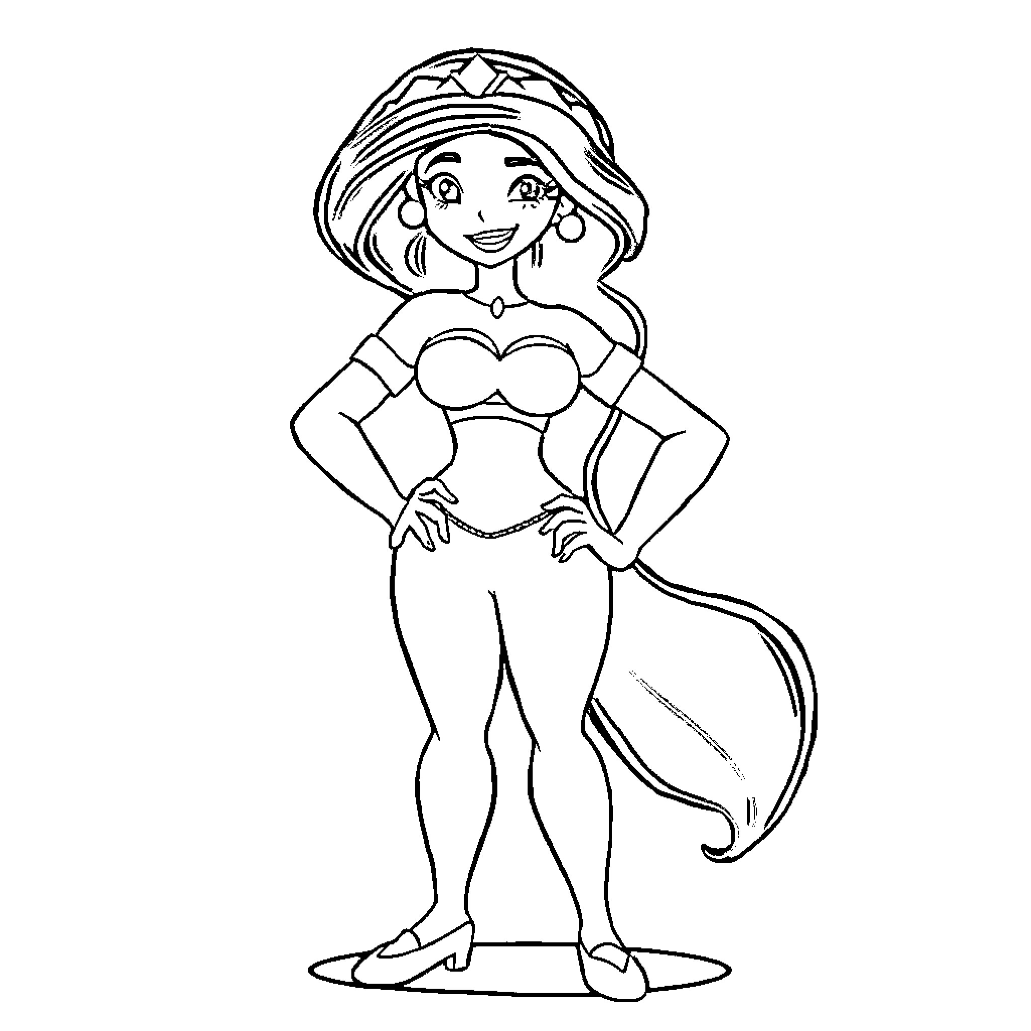 Jasmine Crockett in confident stance with elegant outfit Coloring Page (free black-and-white line drawing printable PDF for all, from beginners to advanced learners, including children, teens, adults, and seniors)