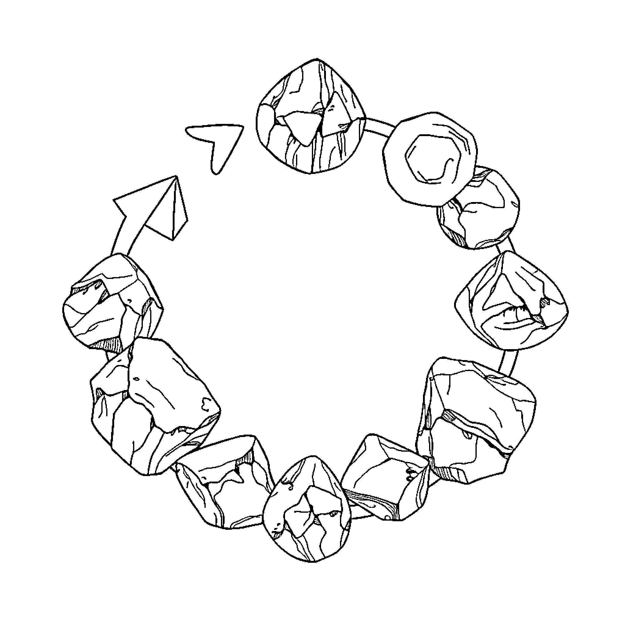 Rock shapes forming a circular arrangement Coloring Page (free black-and-white line drawing printable PDF for all, from beginners to advanced learners, including children, teens, adults, and seniors)