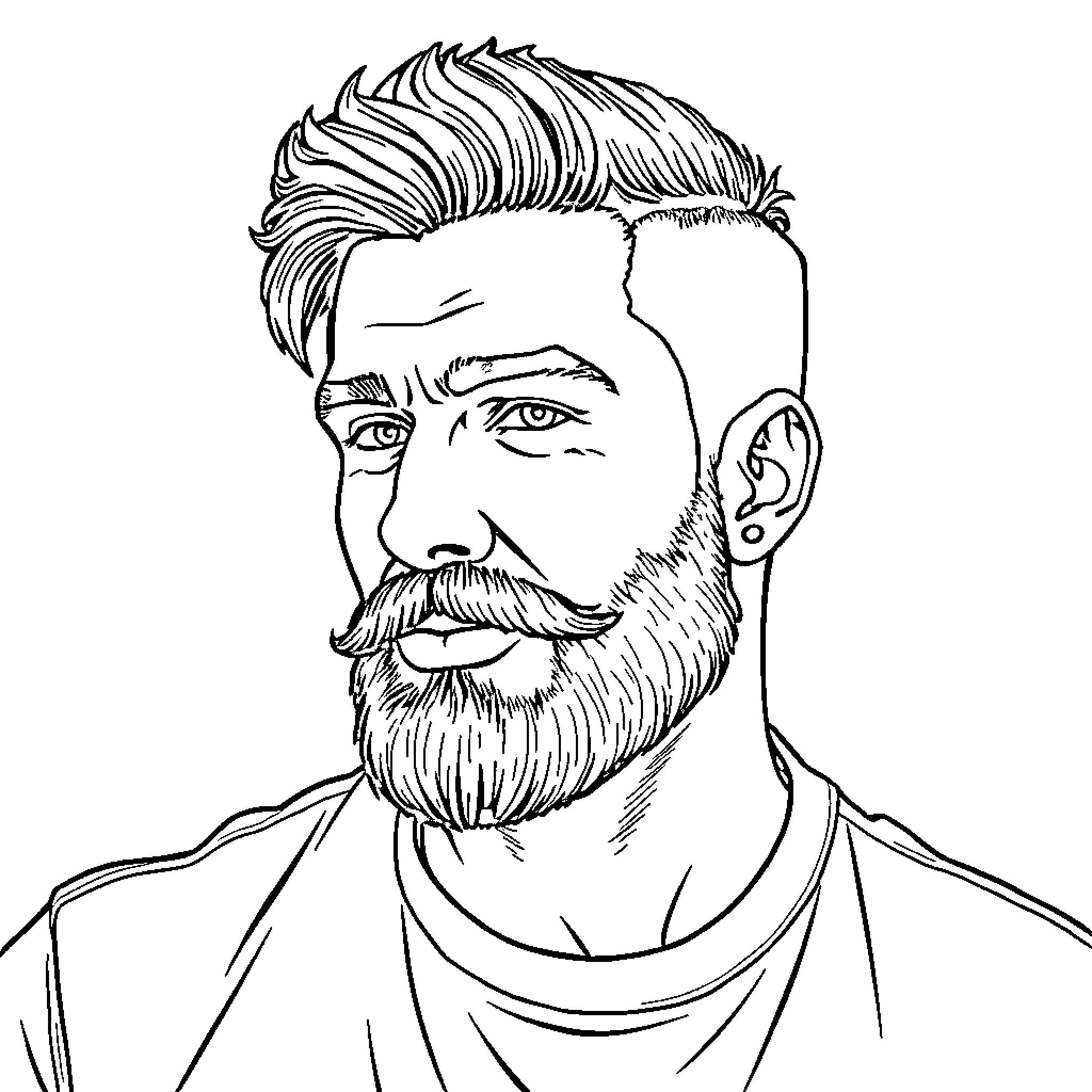 Beast Man with striking hairstyle and beard Coloring Page (free black-and-white line drawing printable PDF for all, from beginners to advanced learners, including children, teens, adults, and seniors)