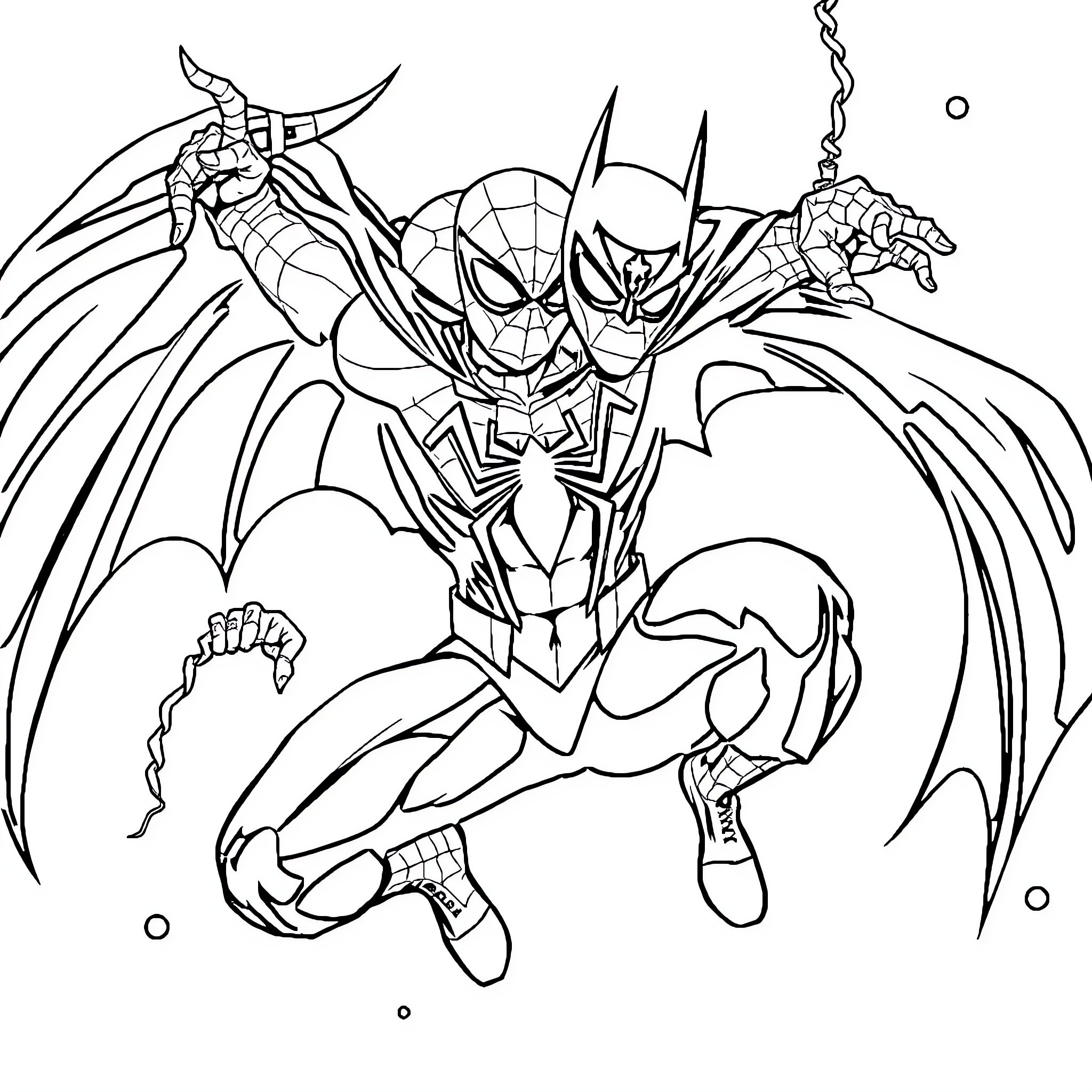 Spiderman battling fierce opponents in action-packed scene Coloring Page (free black-and-white line drawing printable PDF for all, from beginners to advanced learners, including children, teens, adults, and seniors)