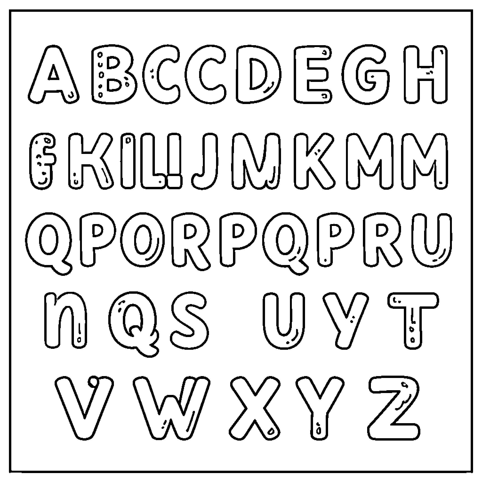 Alphabet with various font styles Coloring Page (free black-and-white line drawing printable PDF for all, from beginners to advanced learners, including children, teens, adults, and seniors)