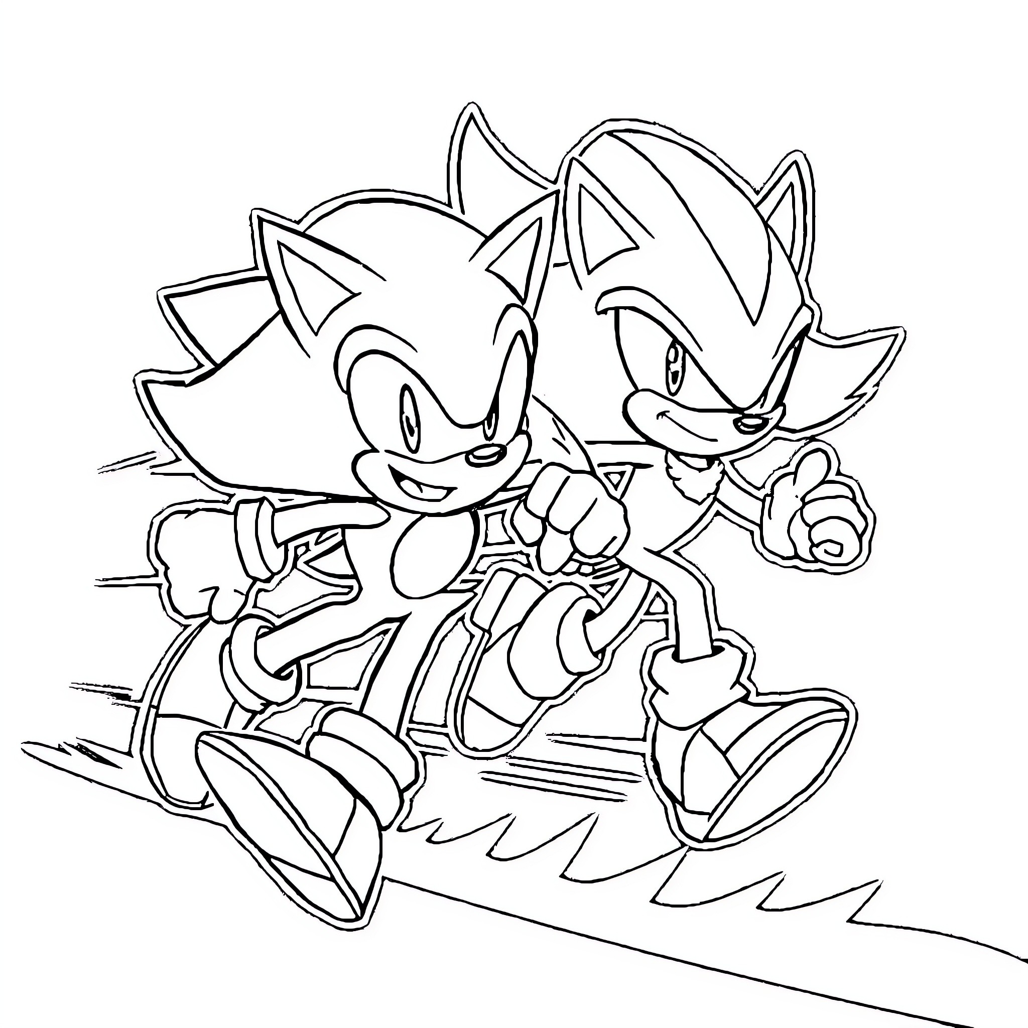 Hedgehog friends racing joyfully Coloring Page (free black-and-white line drawing printable PDF for all, from beginners to advanced learners, including children, teens, adults, and seniors)
