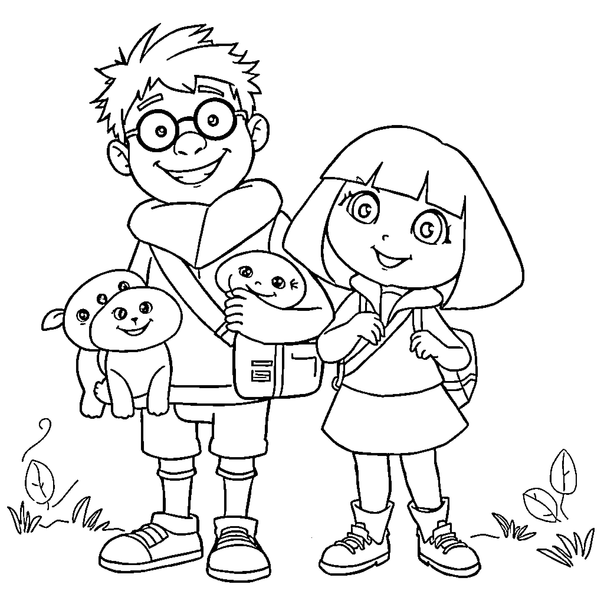 Eren's Playful Adventure with Friends Coloring Page (free black-and-white line drawing printable PDF for all, from beginners to advanced learners, including children, teens, adults, and seniors)