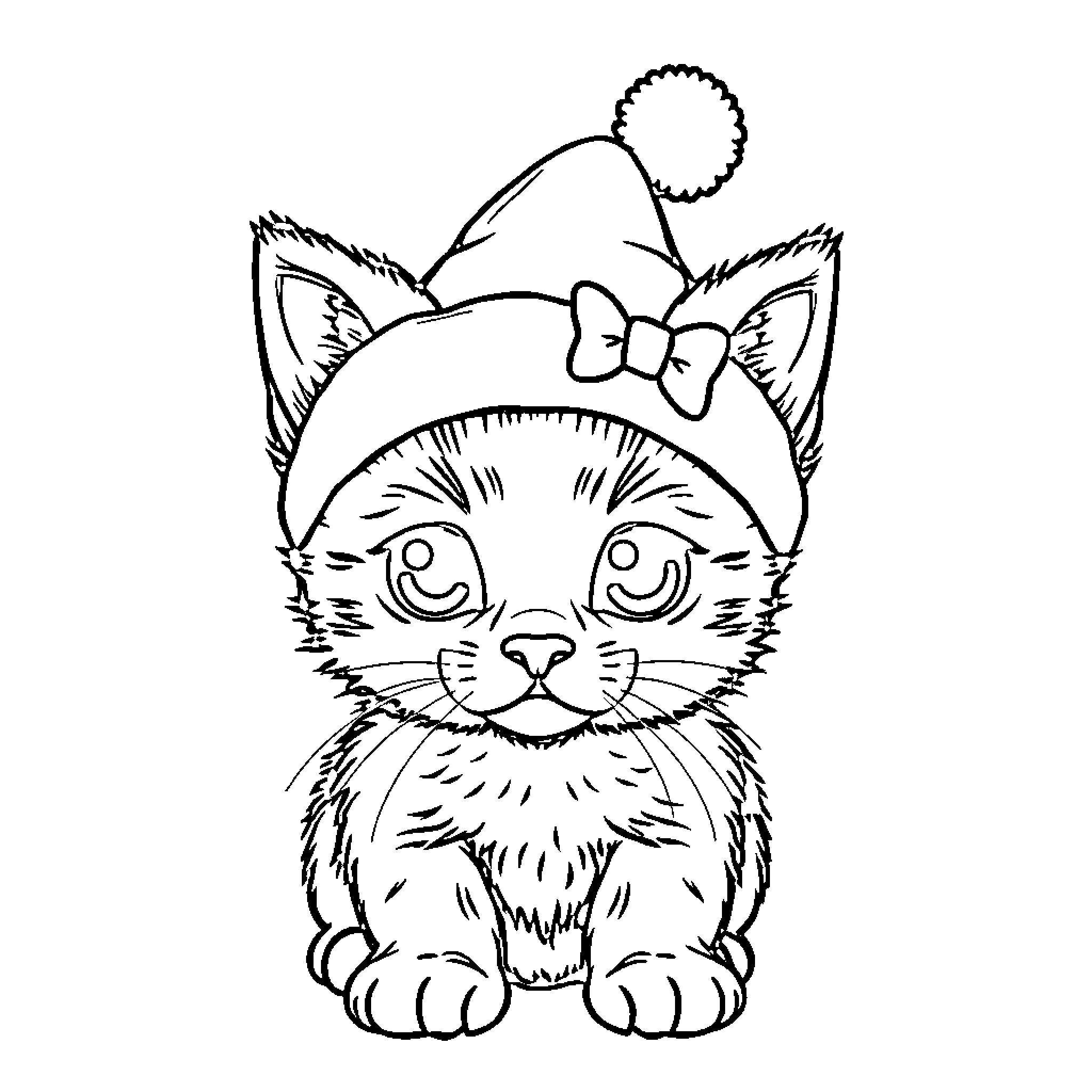 Kuromi the Cute Kitty in Festive Hat Coloring Page (free black-and-white line drawing printable PDF for all, from beginners to advanced learners, including children, teens, adults, and seniors)