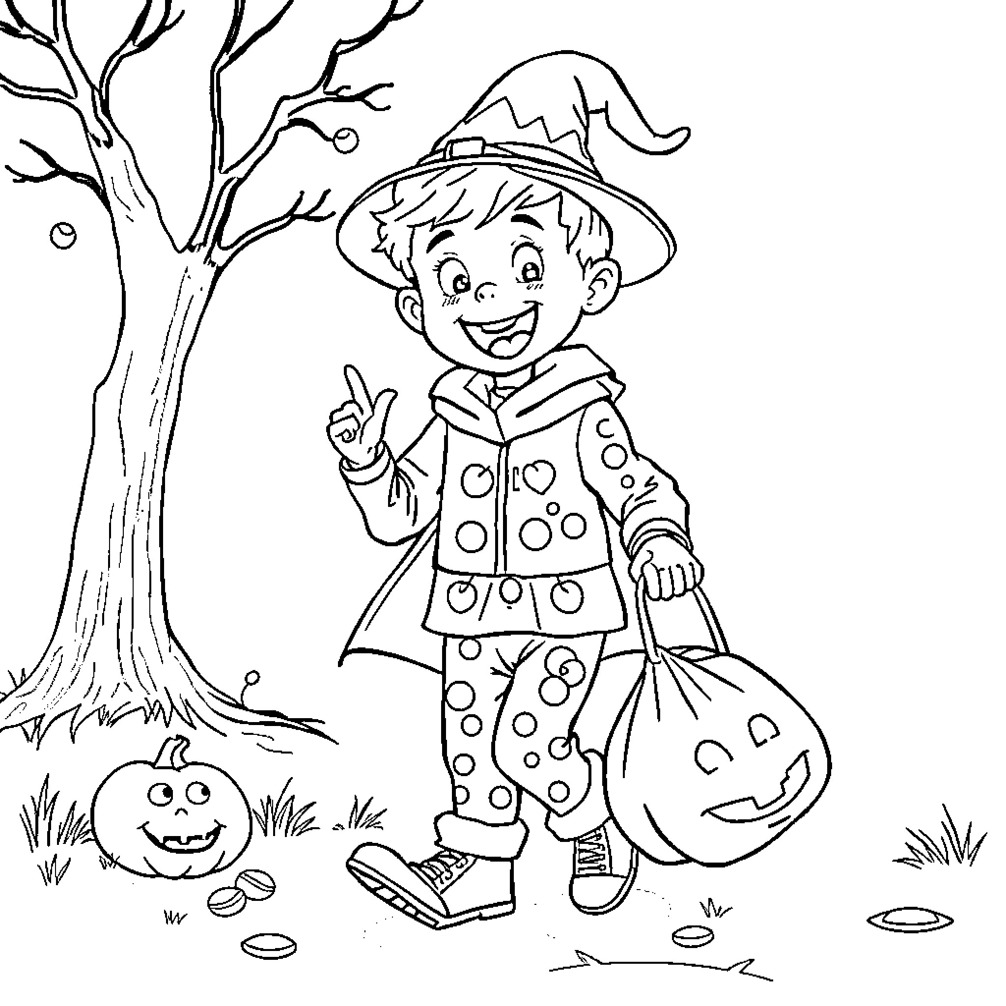 Cory Carson trick-or-treating on Halloween Coloring Page (free black-and-white line drawing printable PDF for all, from beginners to advanced learners, including children, teens, adults, and seniors)