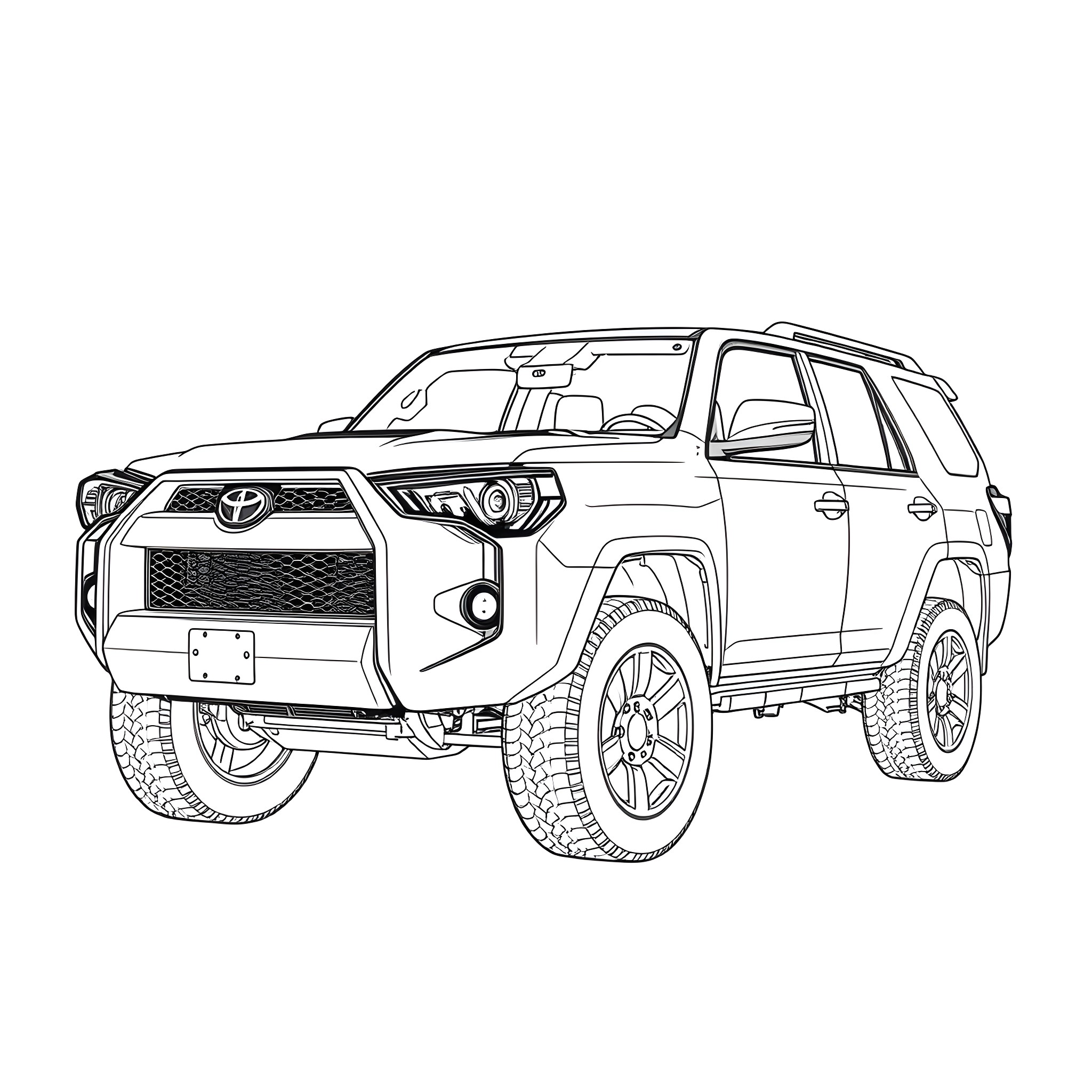 4runner in off-road adventure mode Coloring Page (free black-and-white line drawing printable PDF for all, from beginners to advanced learners, including children, teens, adults, and seniors)