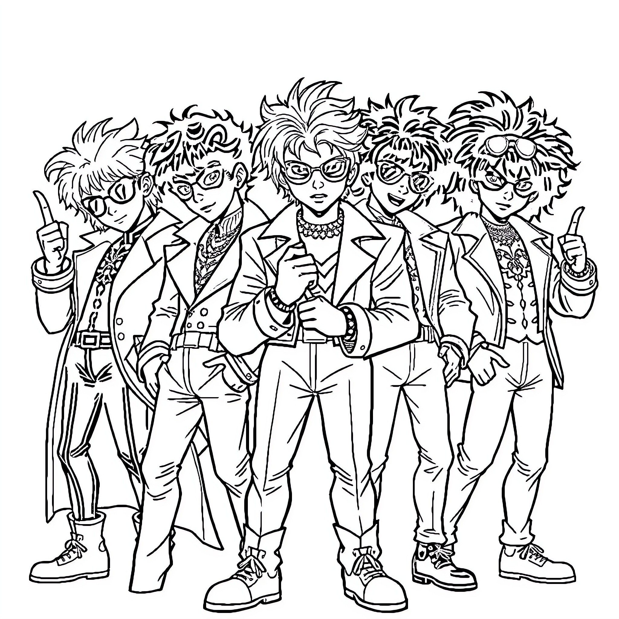 Princess and Her Stylish Group of Friends Coloring Page (free black-and-white line drawing printable PDF for all, from beginners to advanced learners, including children, teens, adults, and seniors)