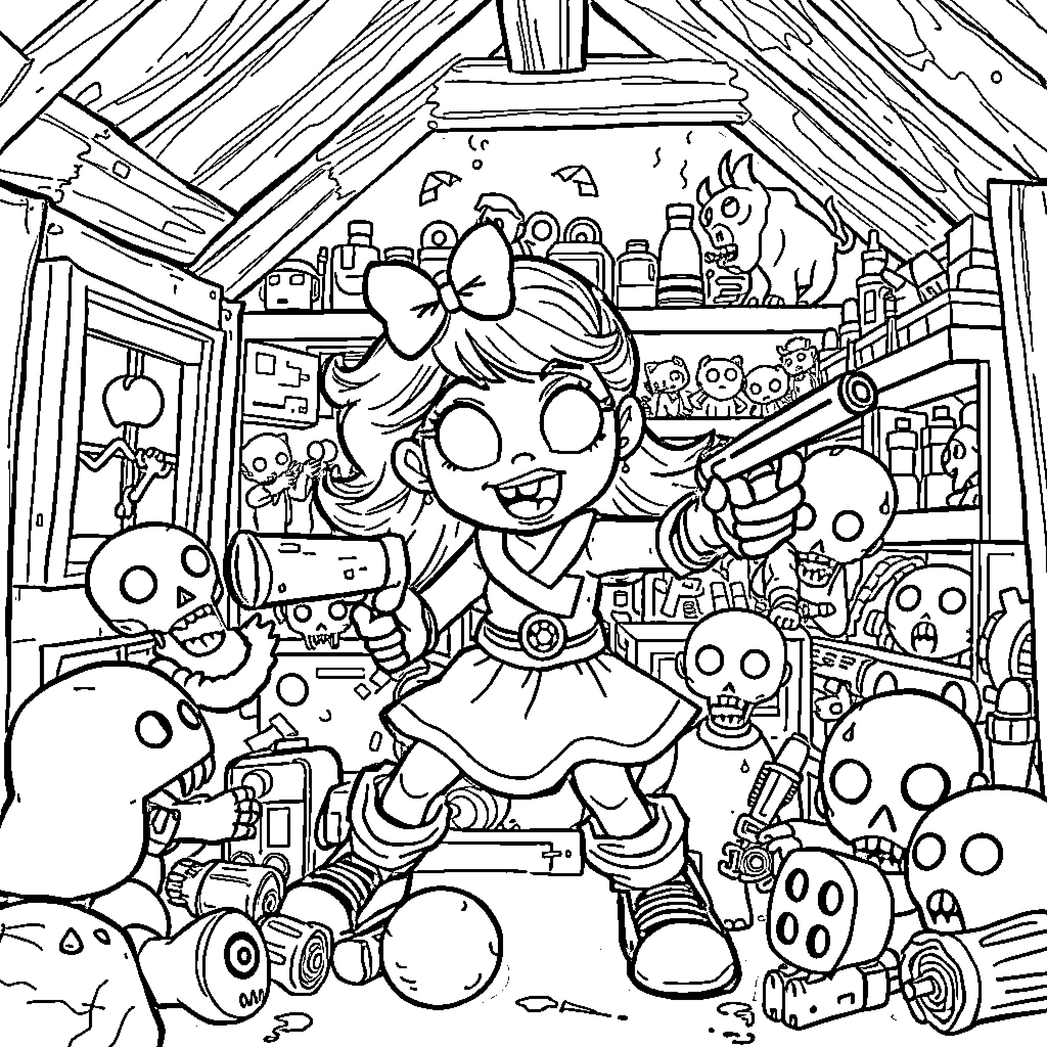 Bluey's Magical Playroom Adventure Coloring Page (free black-and-white line drawing printable PDF for all, from beginners to advanced learners, including children, teens, adults, and seniors)
