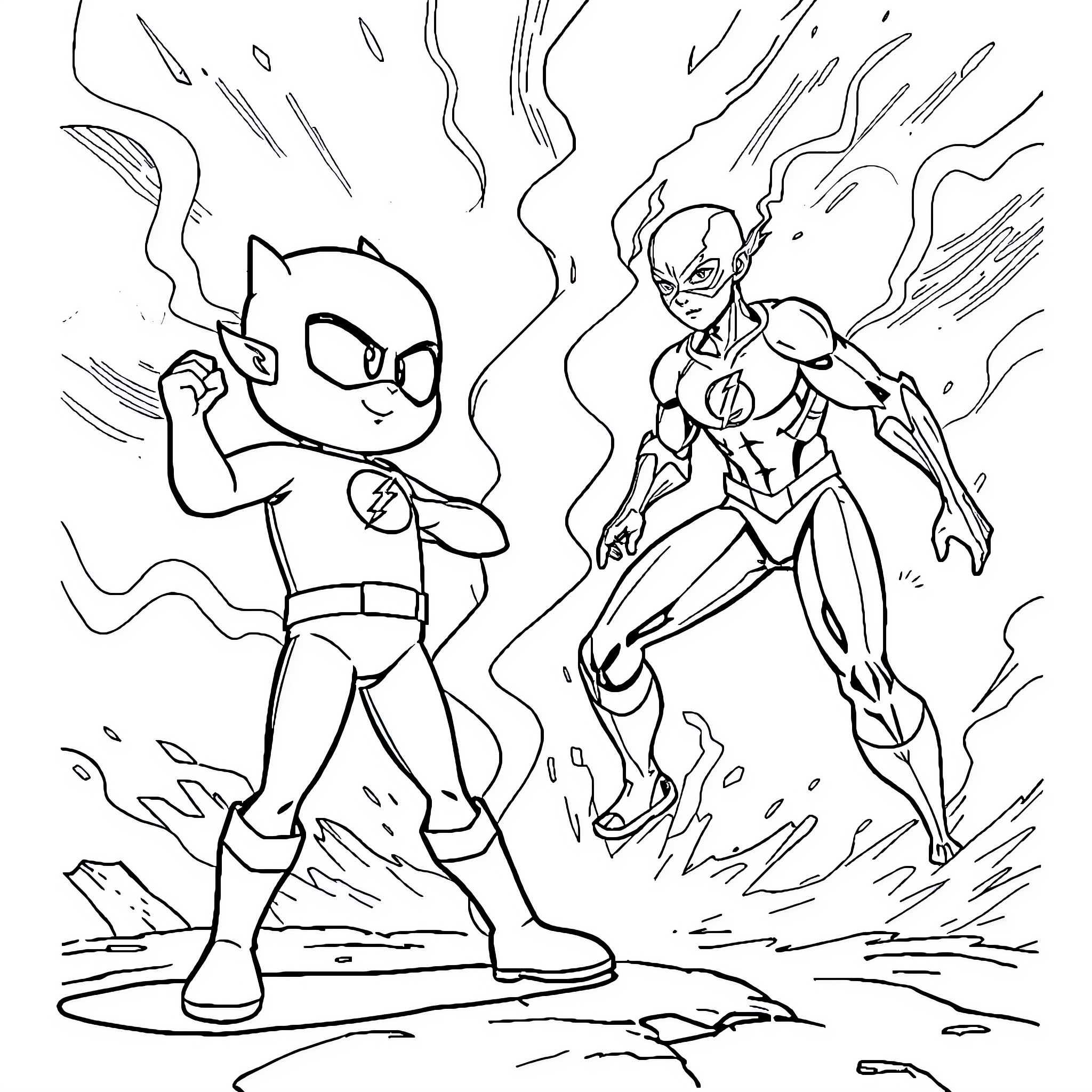 Bluey's super-powered showdown with a heroic ally Coloring Page (free black-and-white line drawing printable PDF for all, from beginners to advanced learners, including children, teens, adults, and seniors)