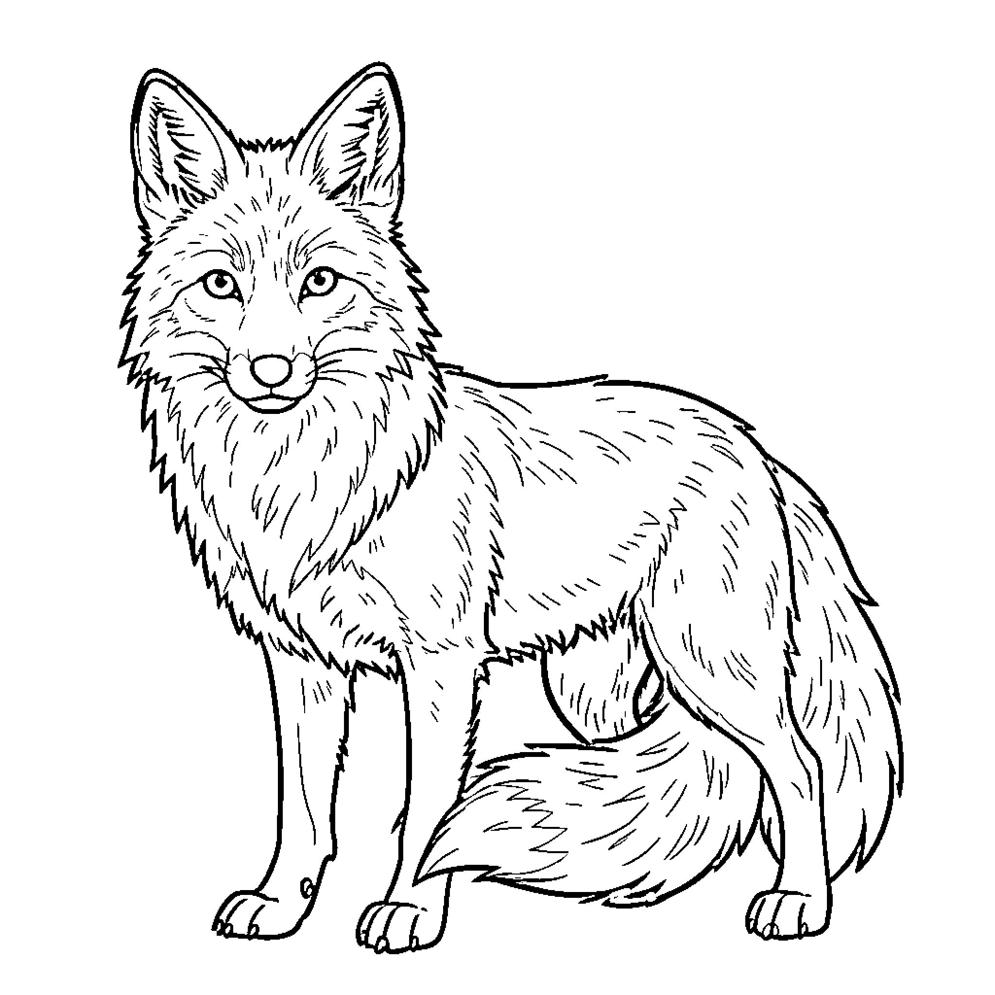 Fox sitting calmly in the wilderness Coloring Page (free black-and-white line drawing printable PDF for all, from beginners to advanced learners, including children, teens, adults, and seniors)