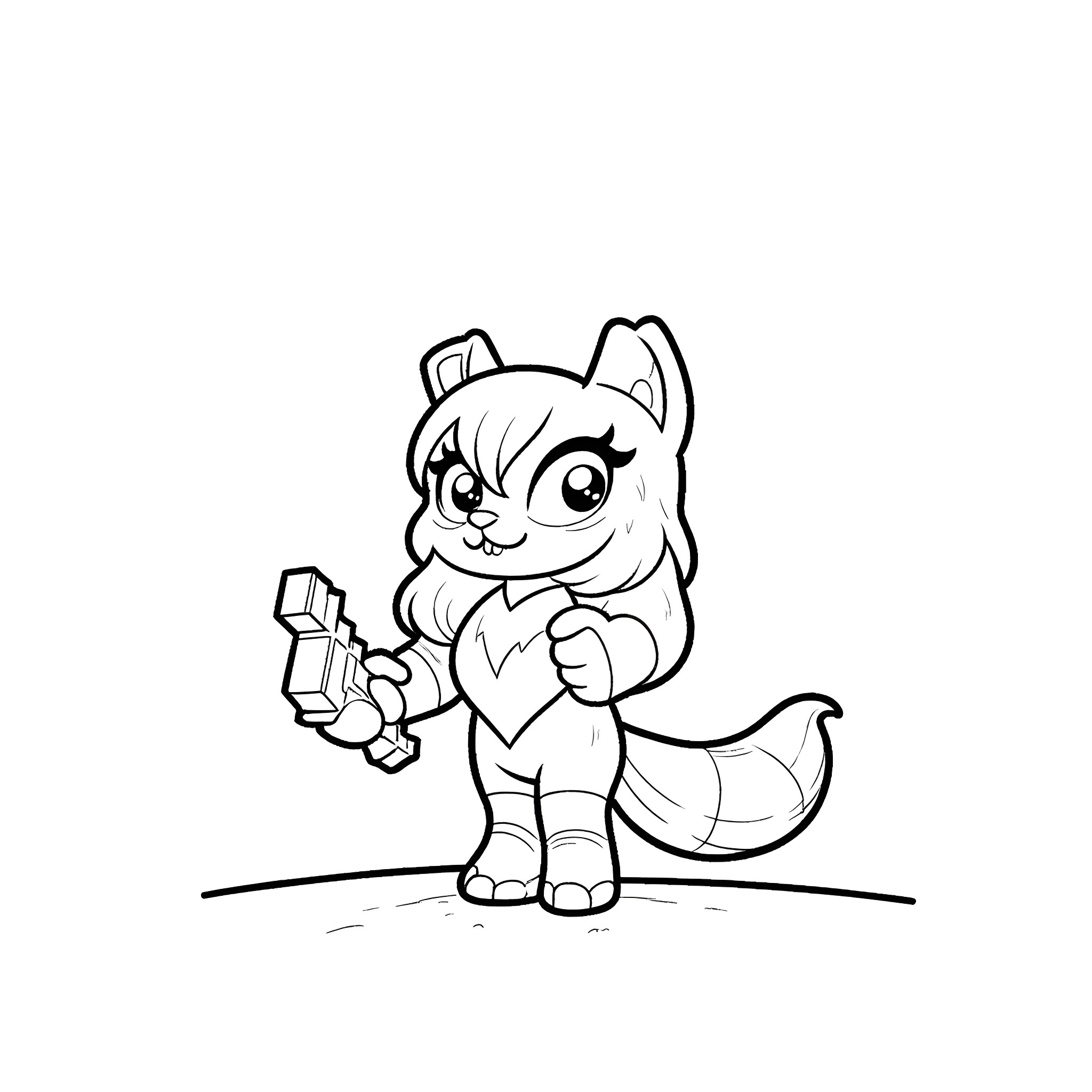 Aphmau's Playful Squirrel Adventure Coloring Page (free black-and-white line drawing printable PDF for all, from beginners to advanced learners, including children, teens, adults, and seniors)
