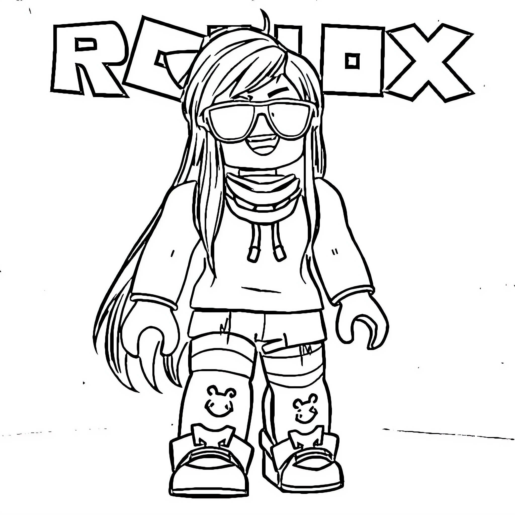 Roblox character with sunglasses and casual outfit Coloring Page (free black-and-white line drawing printable PDF for all, from beginners to advanced learners, including children, teens, adults, and seniors)