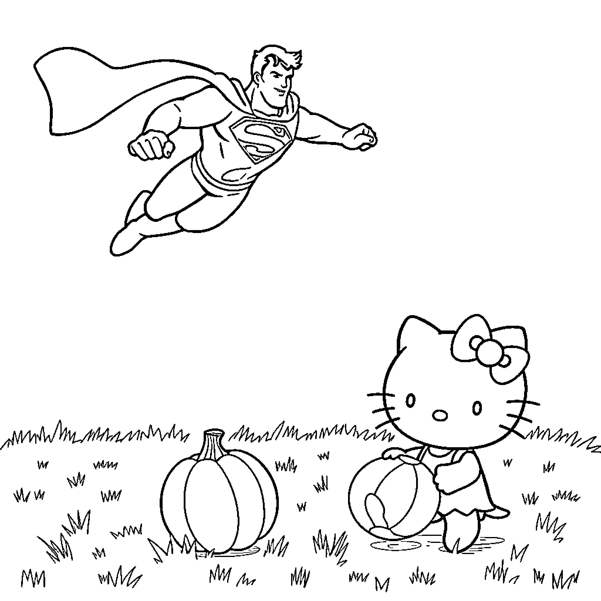Superman soaring through the sky Coloring Page (free black-and-white line drawing printable PDF for all, from beginners to advanced learners, including children, teens, adults, and seniors)