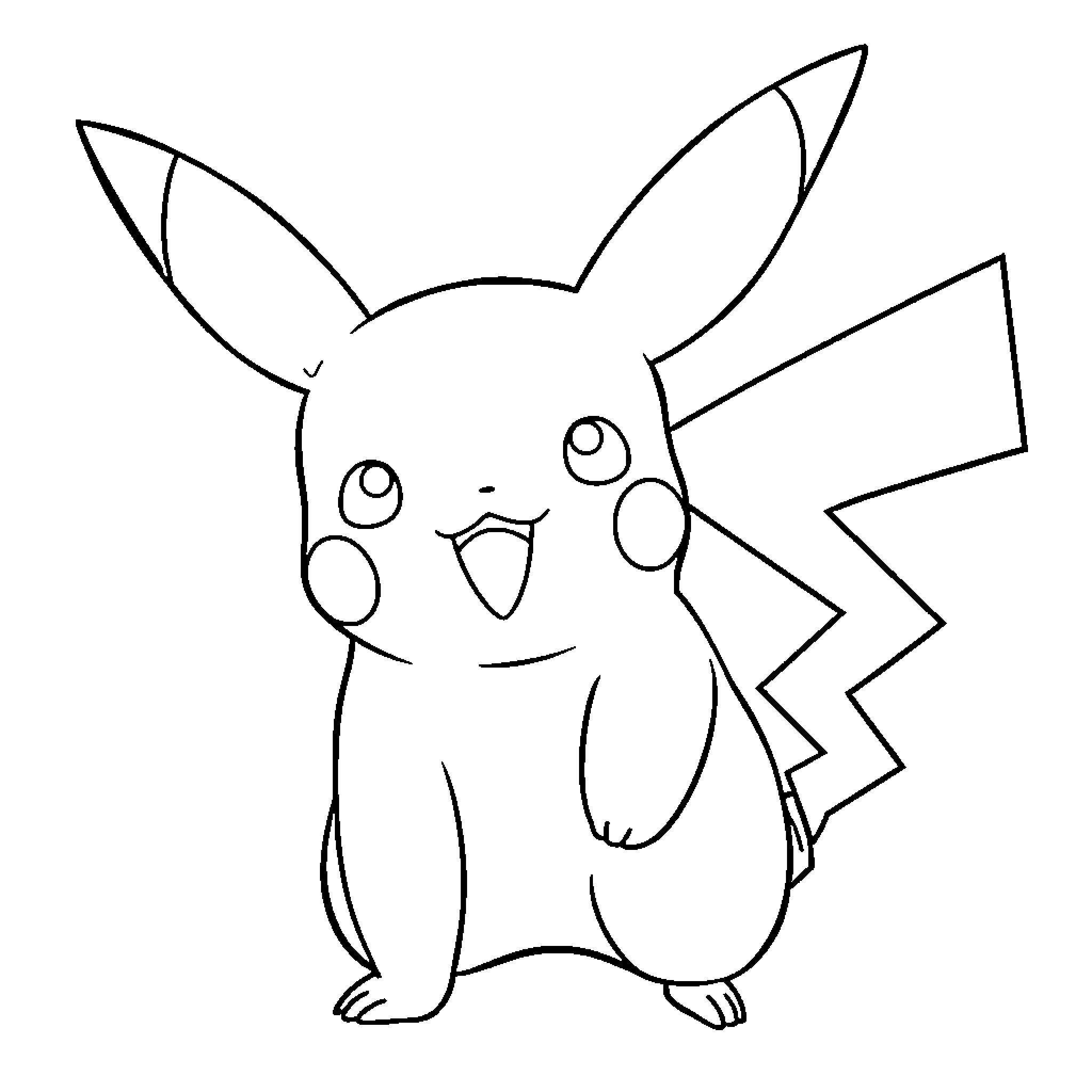 Pikachu expressing happiness and excitement Coloring Page (free black-and-white line drawing printable PDF for all, from beginners to advanced learners, including children, teens, adults, and seniors)