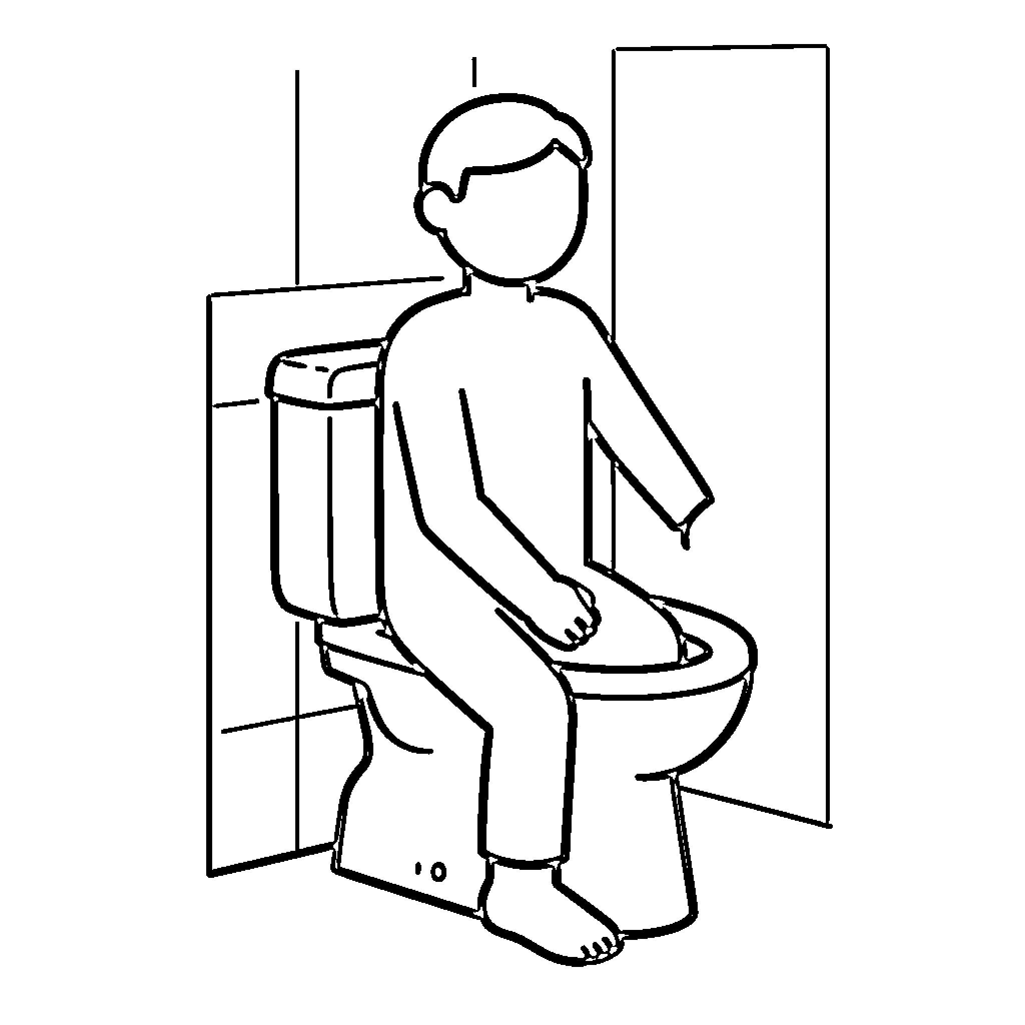 Bathroom scene of a person sitting on a toilet Coloring Page (free black-and-white line drawing printable PDF for all, from beginners to advanced learners, including children, teens, adults, and seniors)