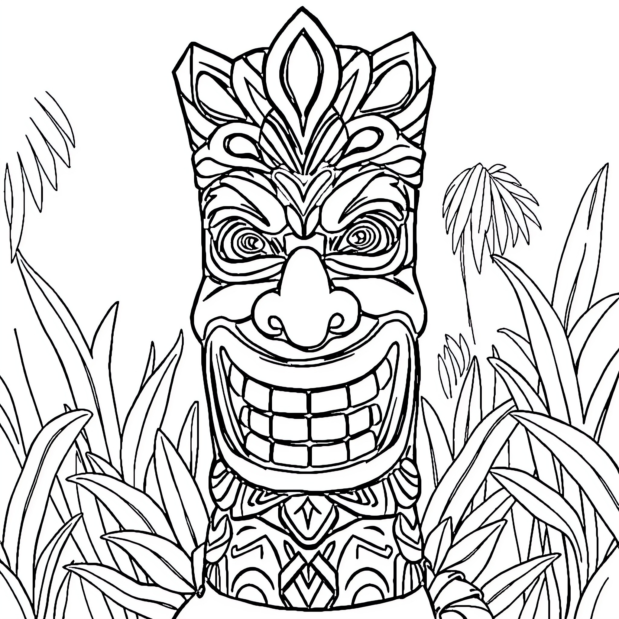 Tiki totem with ornate tribal design Coloring Page (free black-and-white line drawing printable PDF for all, from beginners to advanced learners, including children, teens, adults, and seniors)