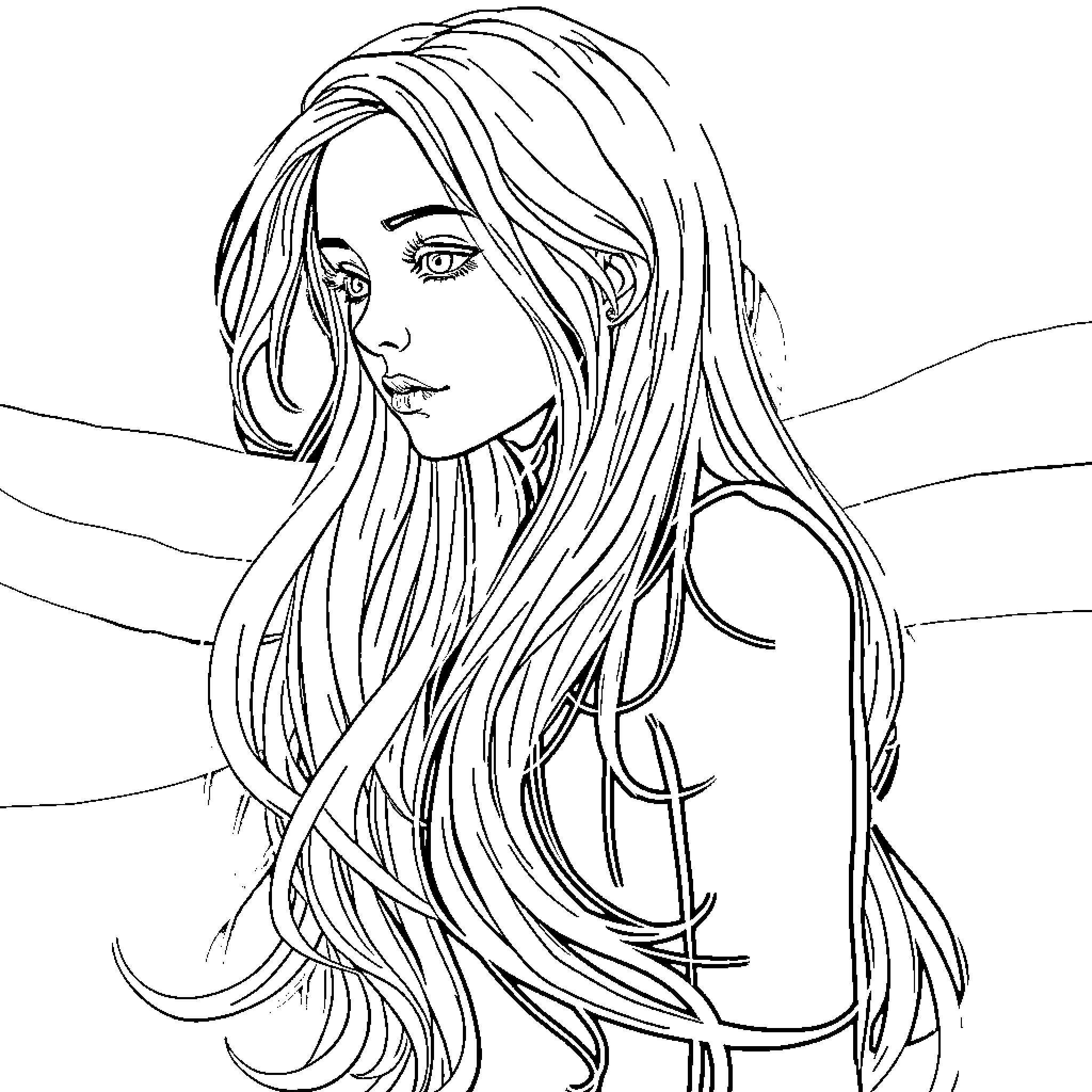 Snow White pondering in the forest Coloring Page (free black-and-white line drawing printable PDF for all, from beginners to advanced learners, including children, teens, adults, and seniors)