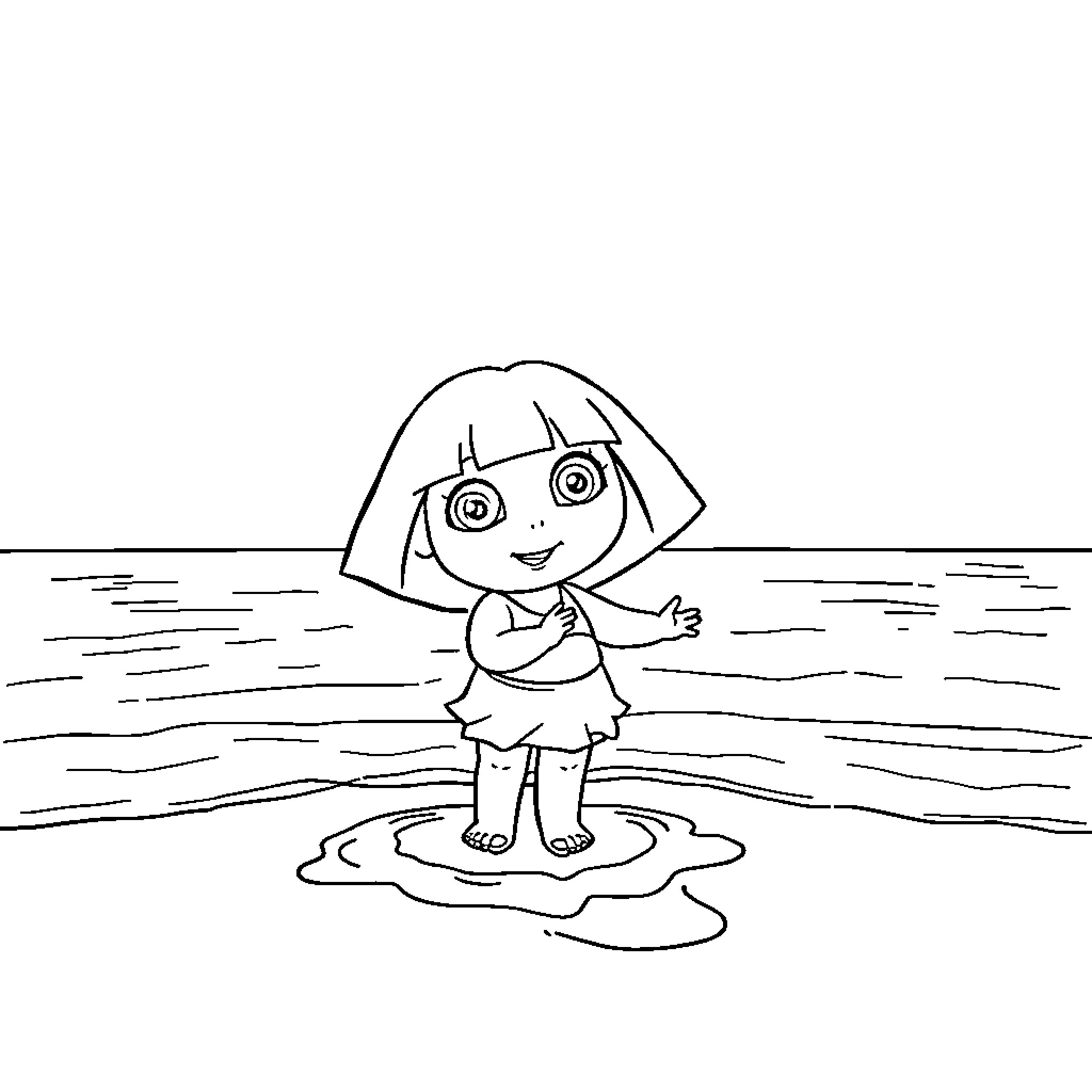 Dora explores the beach in wonder Coloring Page (free black-and-white line drawing printable PDF for all, from beginners to advanced learners, including children, teens, adults, and seniors)