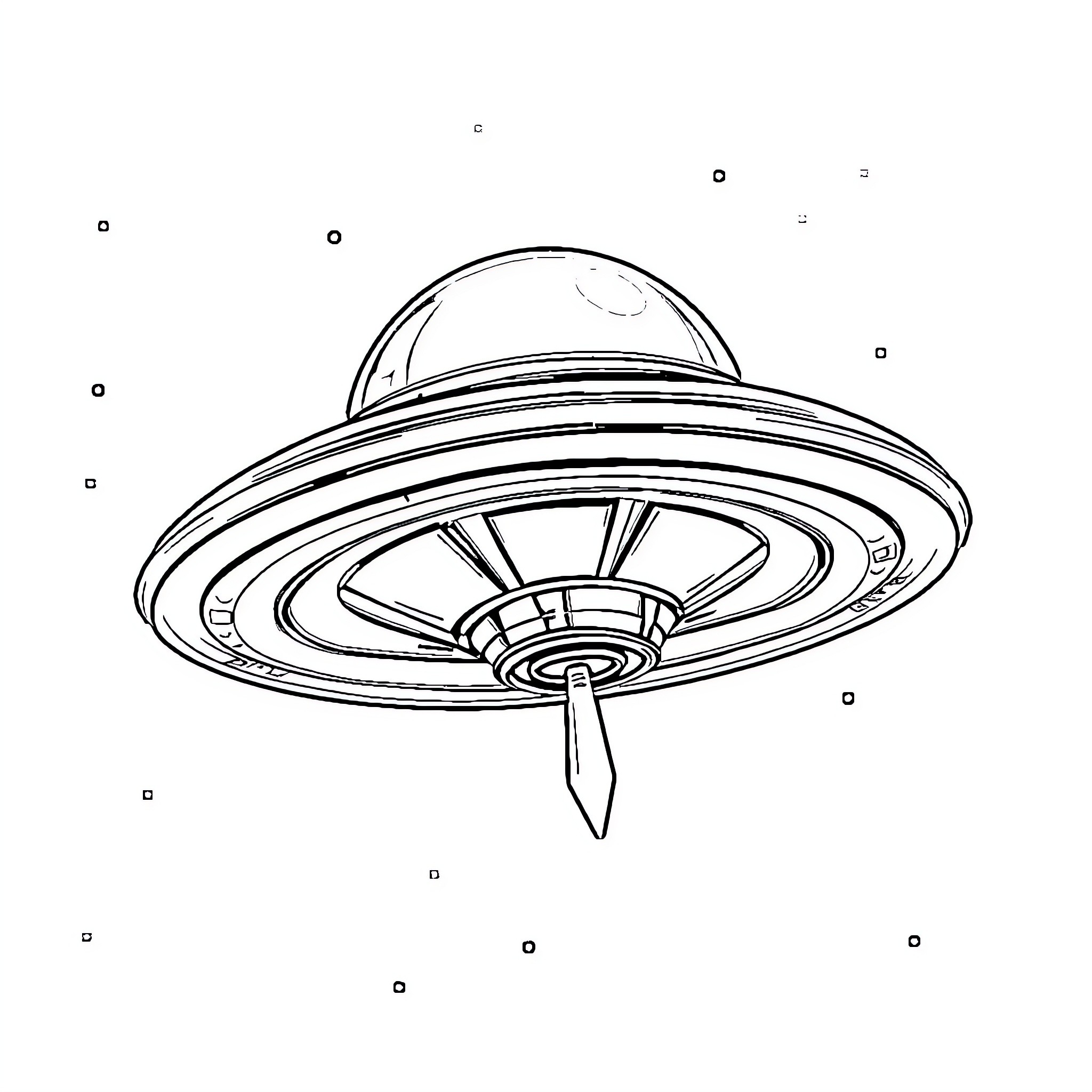 UFO with futuristic design and spinning propellers Coloring Page (free black-and-white line drawing printable PDF for all, from beginners to advanced learners, including children, teens, adults, and seniors)