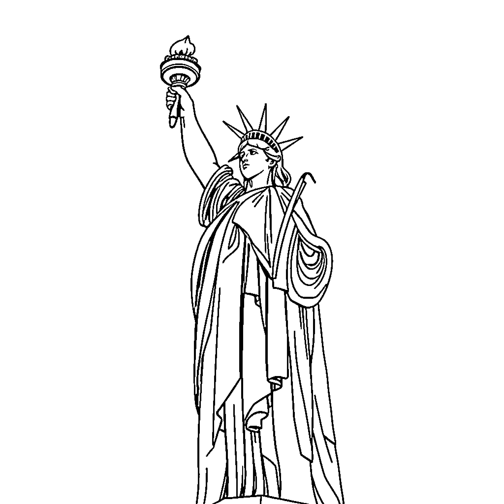 Statue Of Liberty standing tall and proud Coloring Page (free black-and-white line drawing printable PDF for all, from beginners to advanced learners, including children, teens, adults, and seniors)