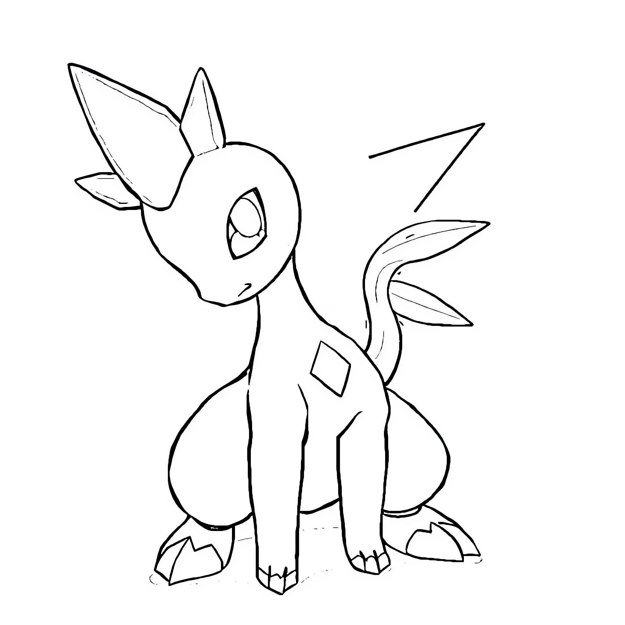 Mewtwo posing with confident expression Coloring Page (free black-and-white line drawing printable PDF for all, from beginners to advanced learners, including children, teens, adults, and seniors)