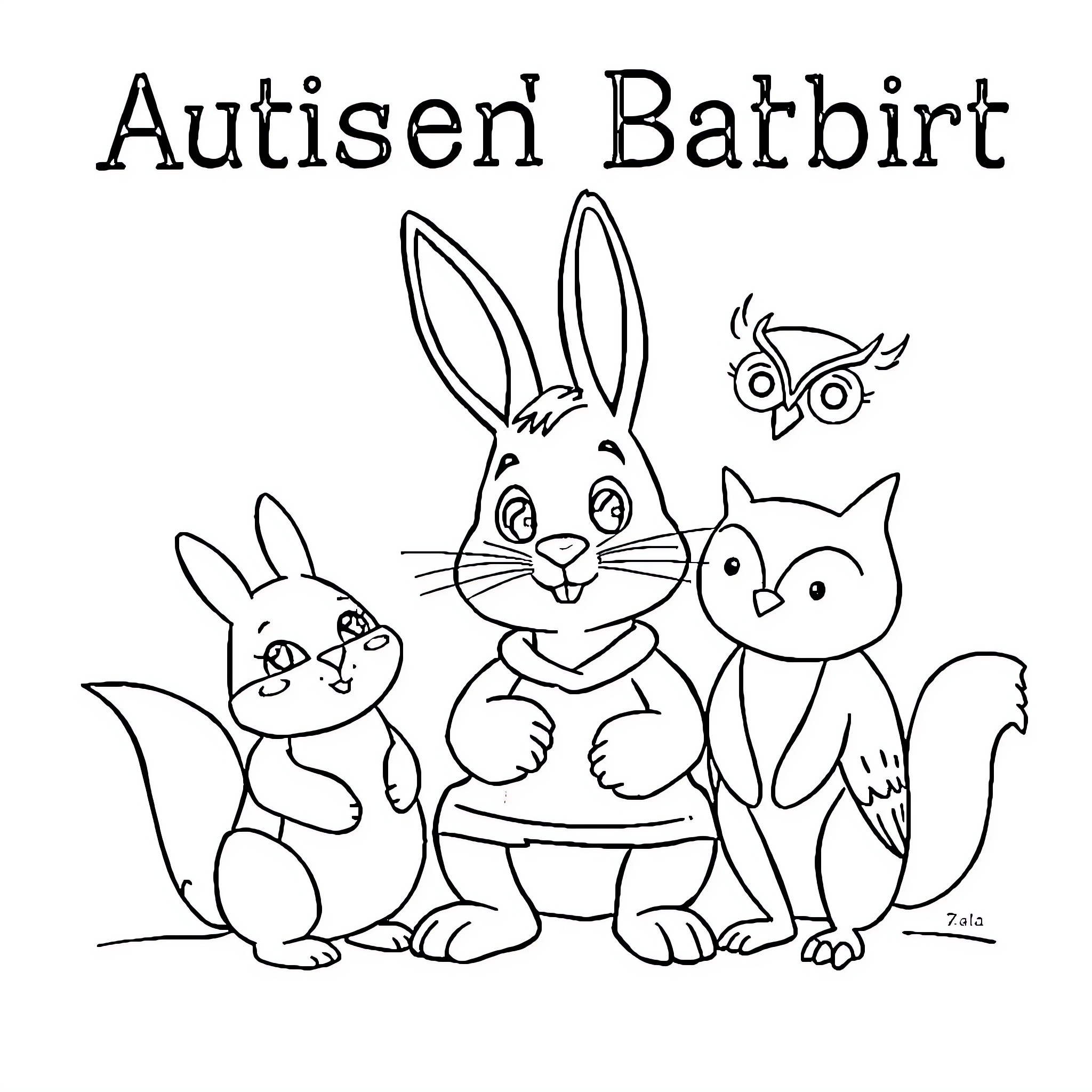 Rabbit friends in playful adventure Coloring Page (free black-and-white line drawing printable PDF for all, from beginners to advanced learners, including children, teens, adults, and seniors)