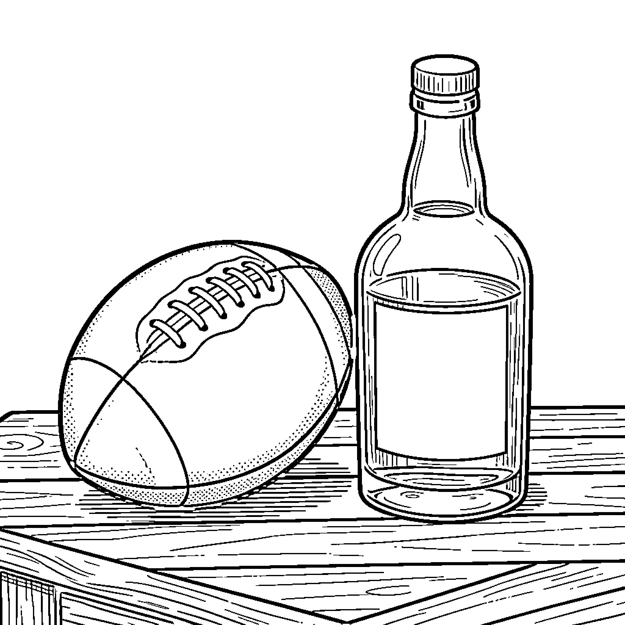 Football Game Celebration with Bottle Coloring Page (free black-and-white line drawing printable PDF for all, from beginners to advanced learners, including children, teens, adults, and seniors)