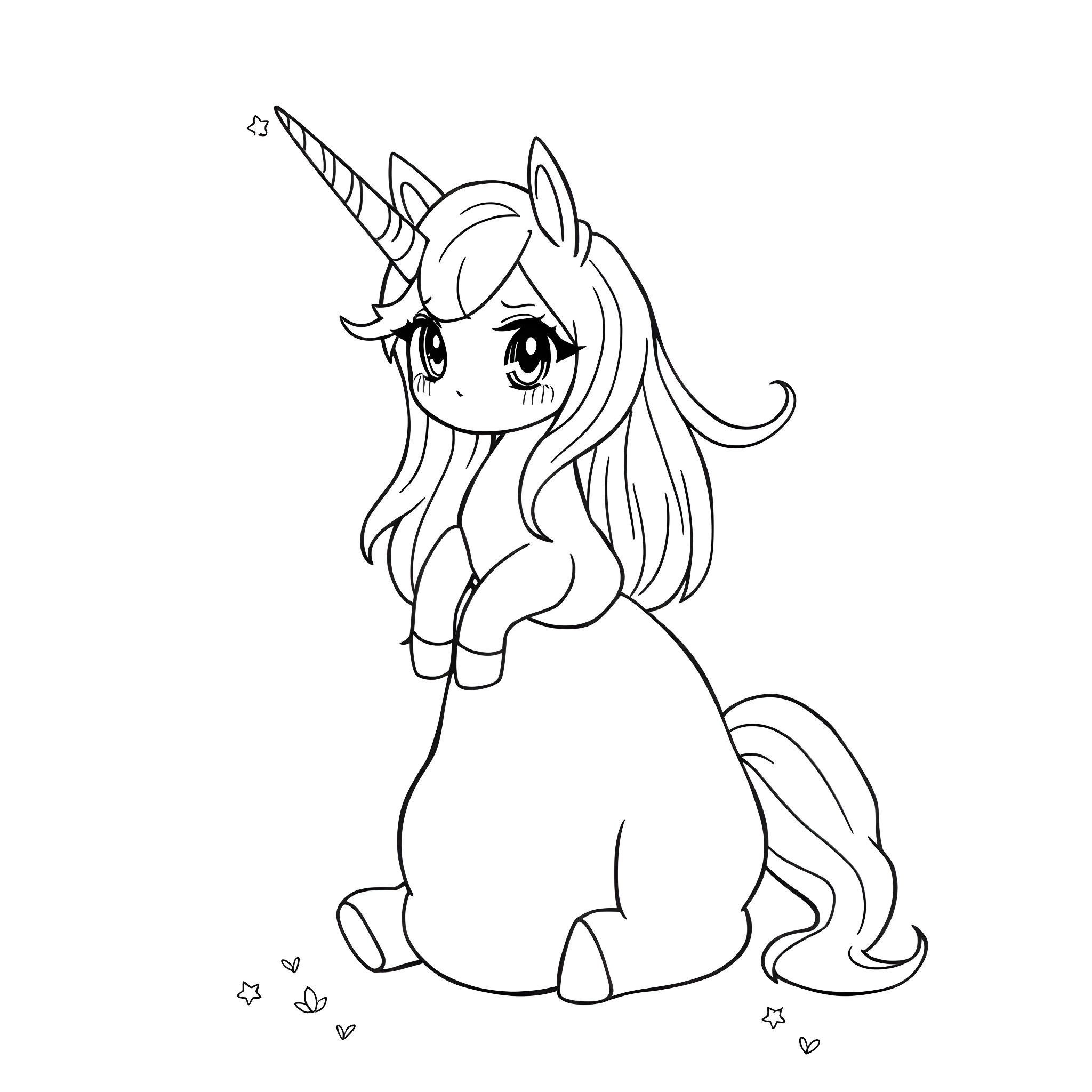 Kuromi the Cute Unicorn Coloring Page (free black-and-white line drawing printable PDF for all, from beginners to advanced learners, including children, teens, adults, and seniors)