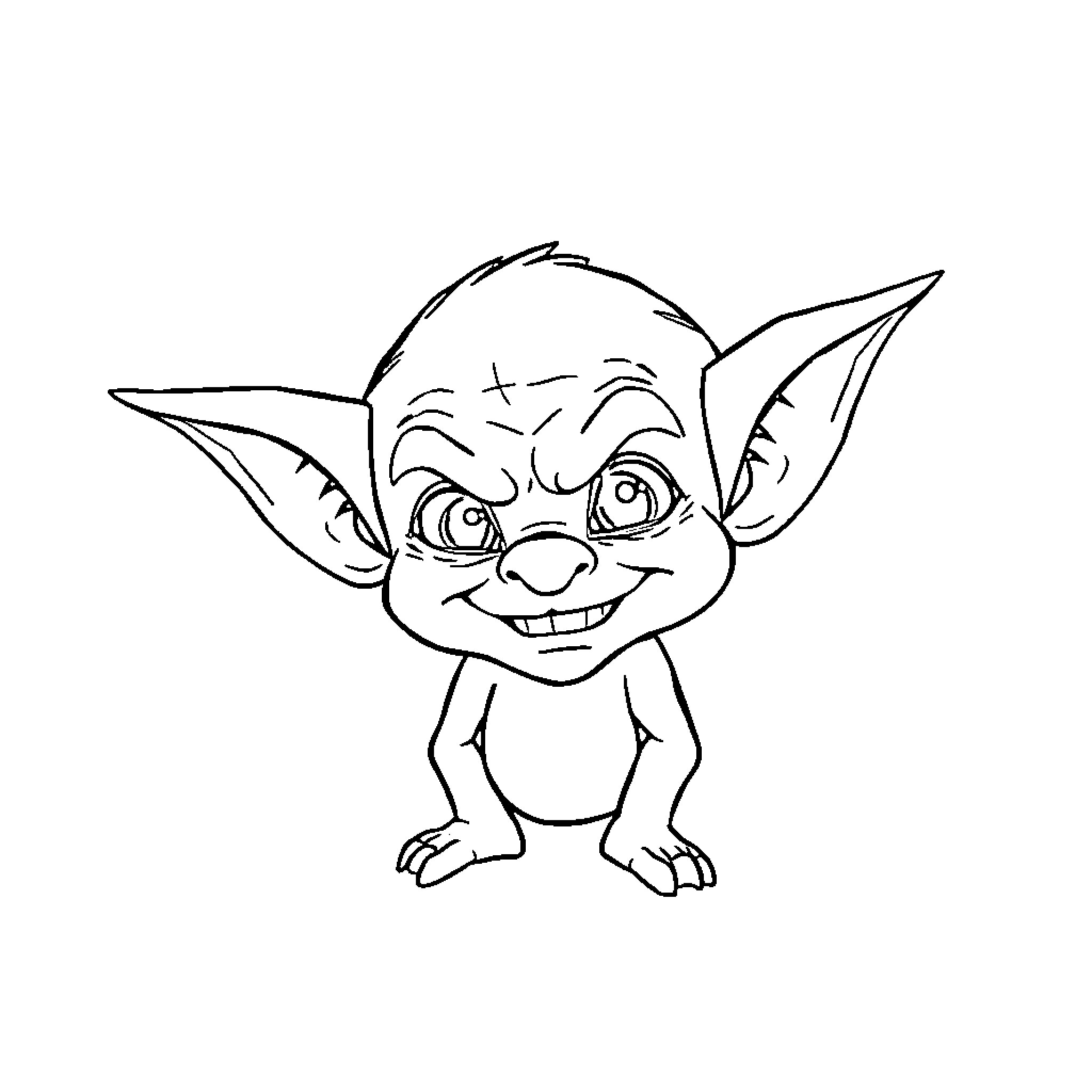Goblin with mischievous expression and pointed ears Coloring Page (free black-and-white line drawing printable PDF for all, from beginners to advanced learners, including children, teens, adults, and seniors)