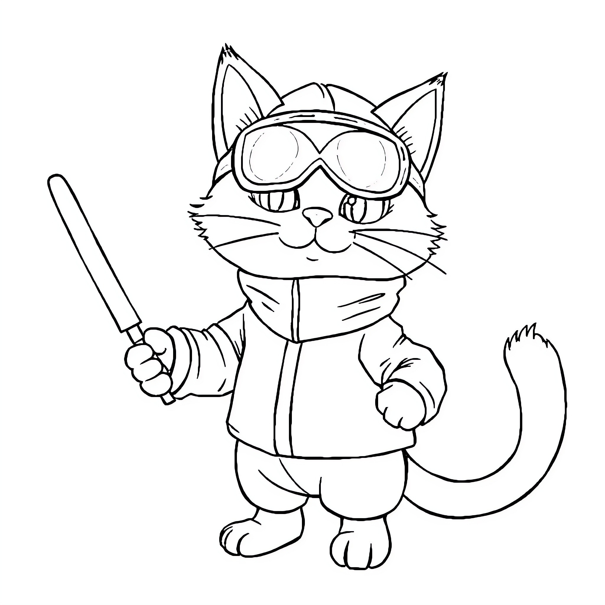 Chat Botté in Adventure Gear Coloring Page (free black-and-white line drawing printable PDF for all, from beginners to advanced learners, including children, teens, adults, and seniors)