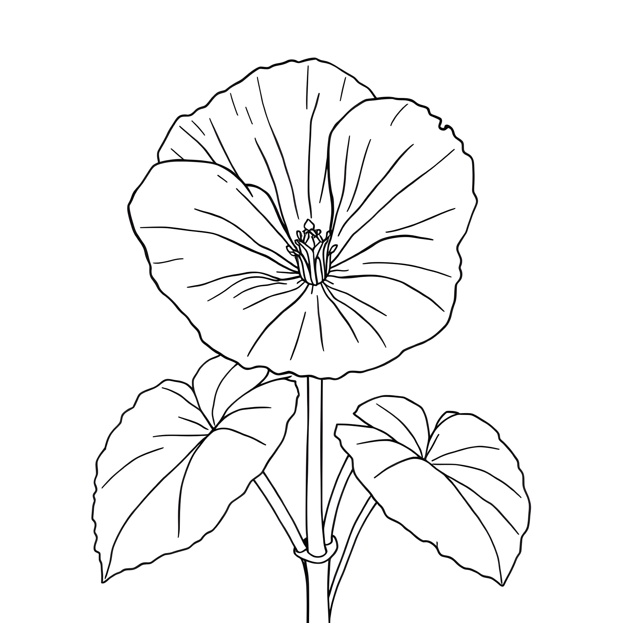 Nasturtium flower with leaves and petals Coloring Page (free black-and-white line drawing printable PDF for all, from beginners to advanced learners, including children, teens, adults, and seniors)