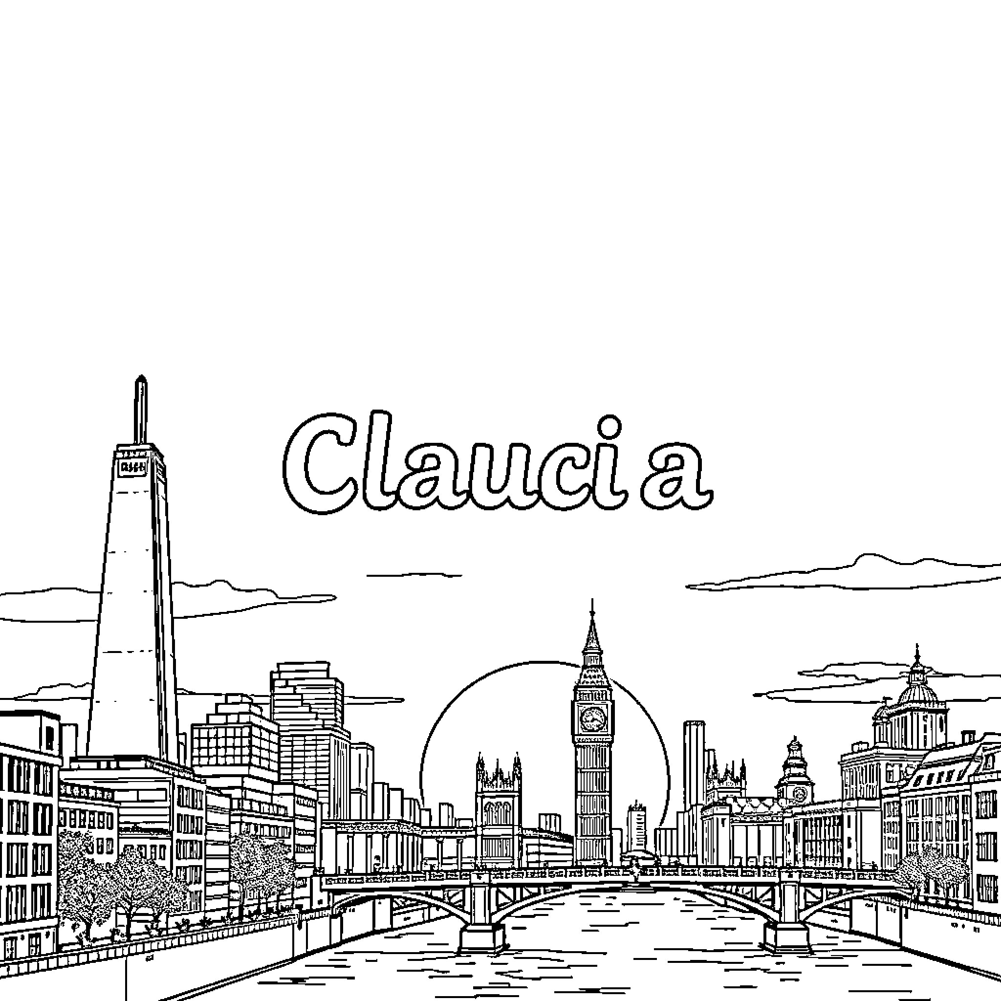 London Skyline with iconic landmarks and cityscape Coloring Page (free black-and-white line drawing printable PDF for all, from beginners to advanced learners, including children, teens, adults, and seniors)