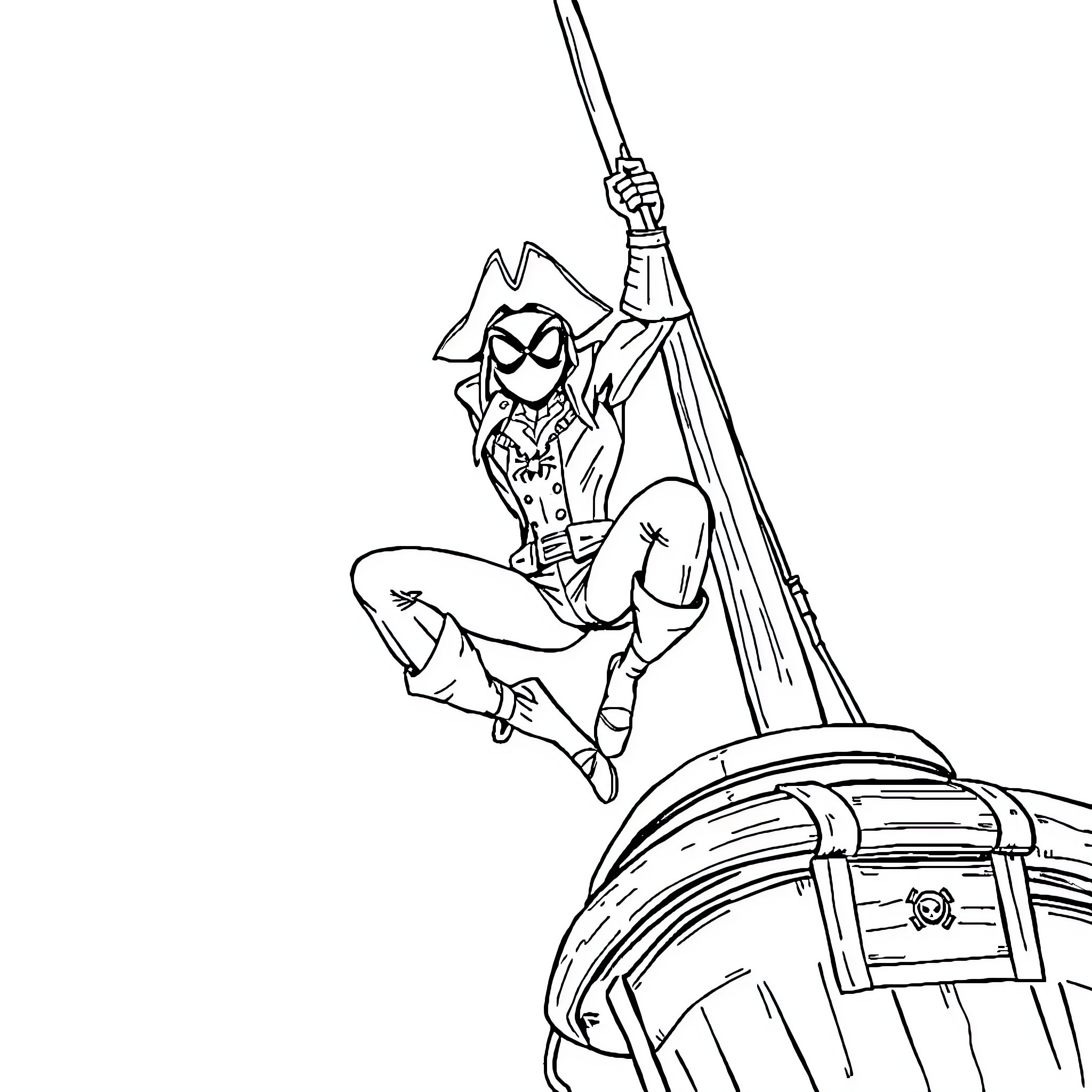 Spidey swinging heroically through the city Coloring Page (free black-and-white line drawing printable PDF for all, from beginners to advanced learners, including children, teens, adults, and seniors)