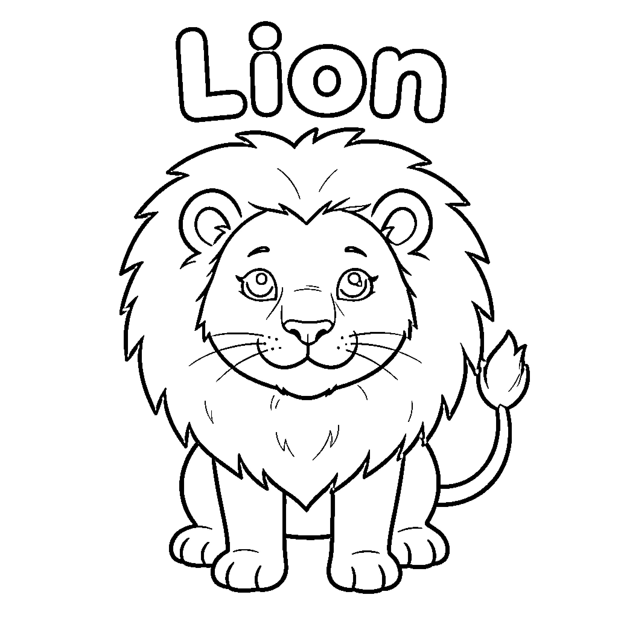 Lion with a playful expression Coloring Page (free black-and-white line drawing printable PDF for all, from beginners to advanced learners, including children, teens, adults, and seniors)