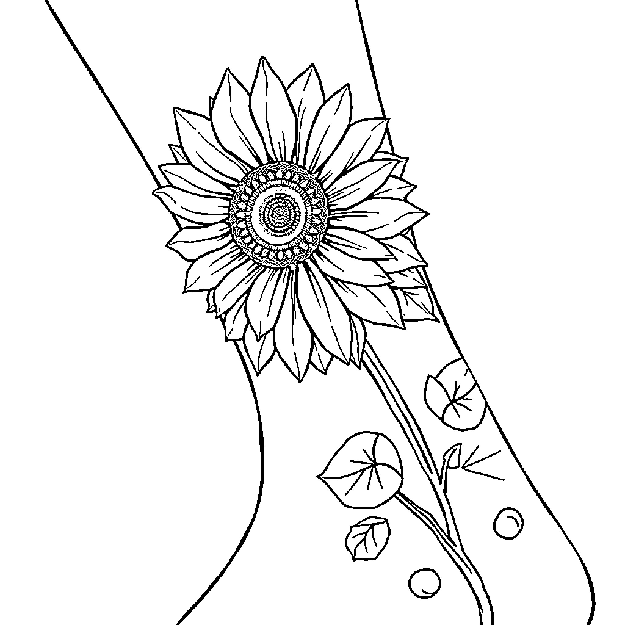 Sunflower in flowing abstract illustration Coloring Page (free black-and-white line drawing printable PDF for all, from beginners to advanced learners, including children, teens, adults, and seniors)