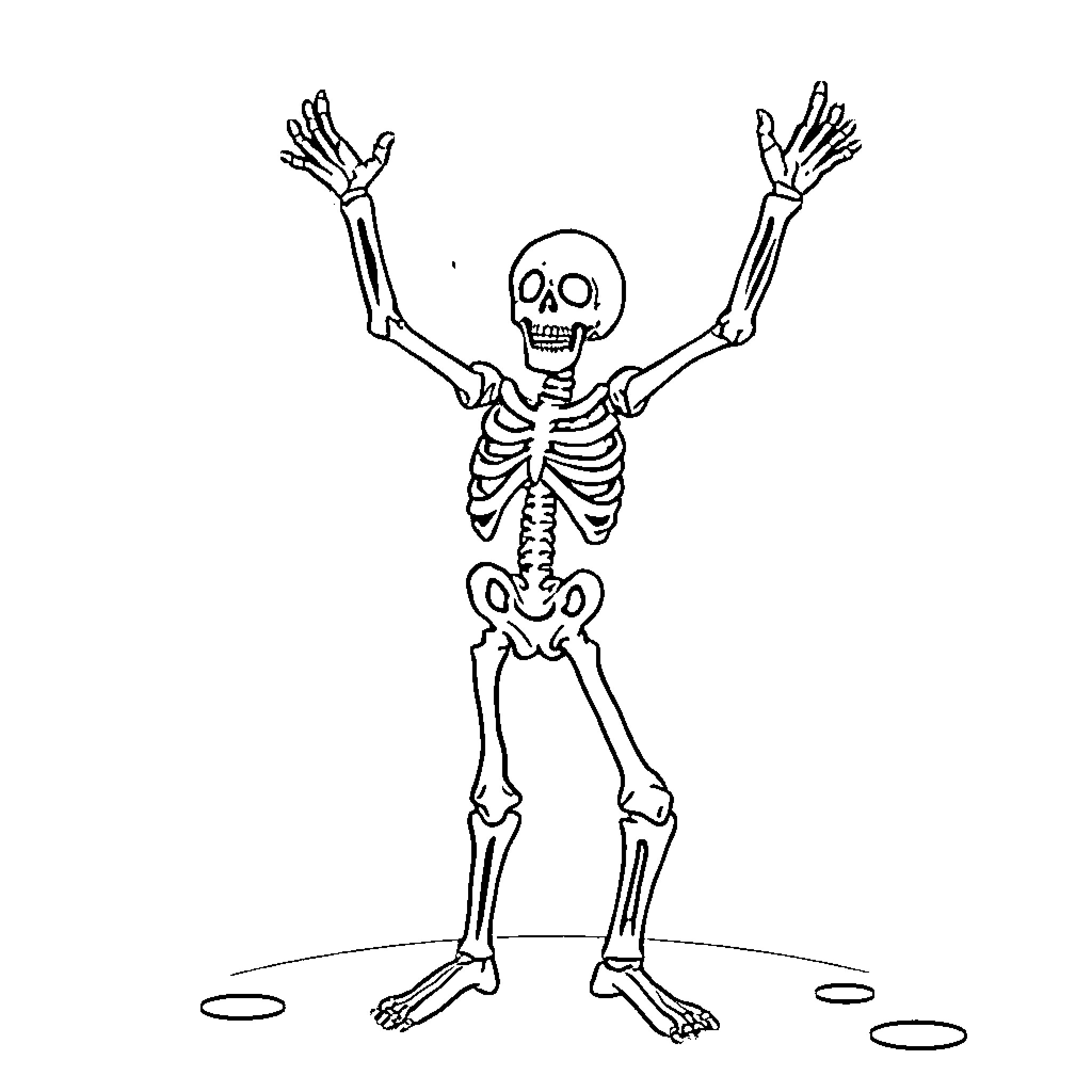 Skeletor cheering with outstretched arms Coloring Page (free black-and-white line drawing printable PDF for all, from beginners to advanced learners, including children, teens, adults, and seniors)