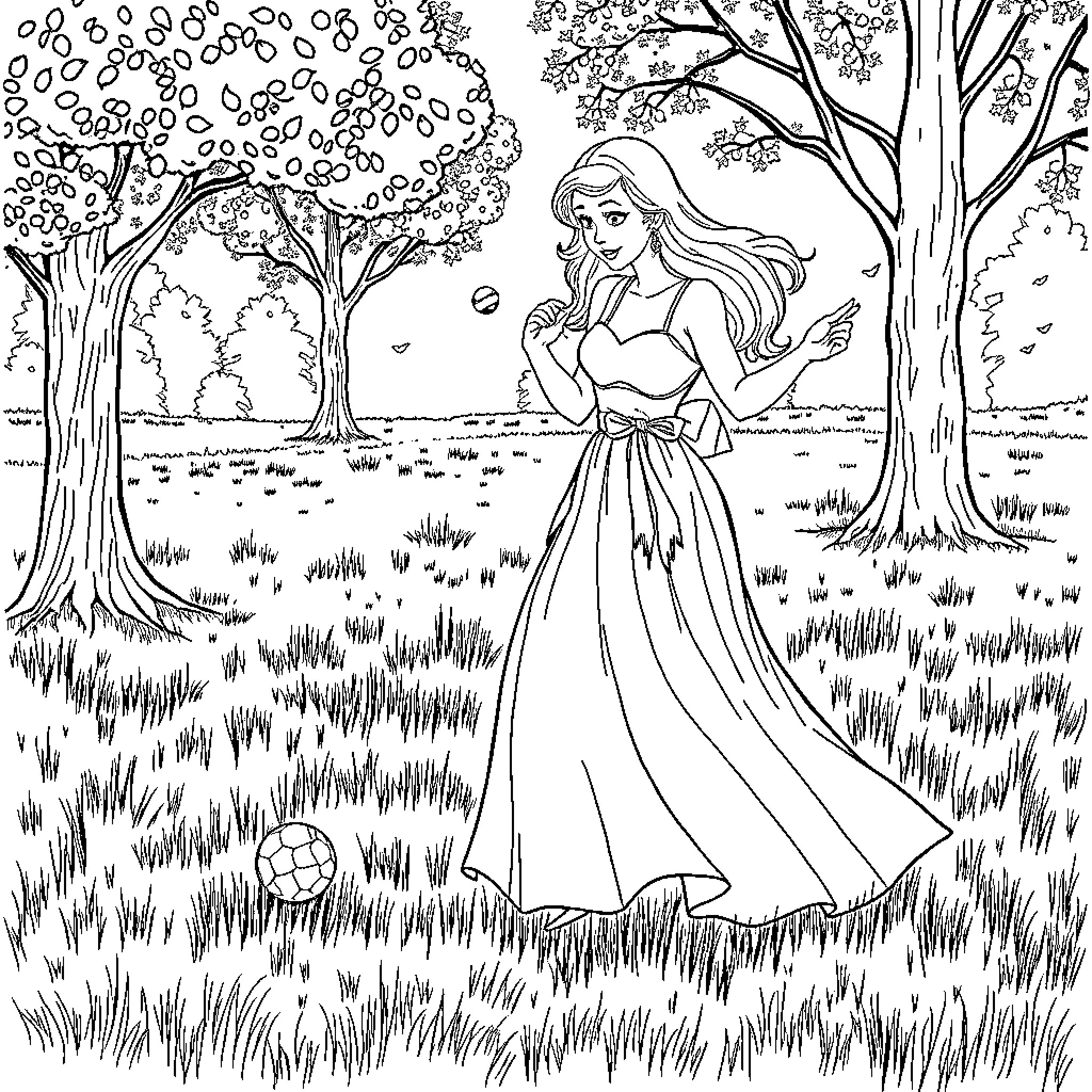 Mom enjoying the outdoors in a beautiful garden Coloring Page (free black-and-white line drawing printable PDF for all, from beginners to advanced learners, including children, teens, adults, and seniors)