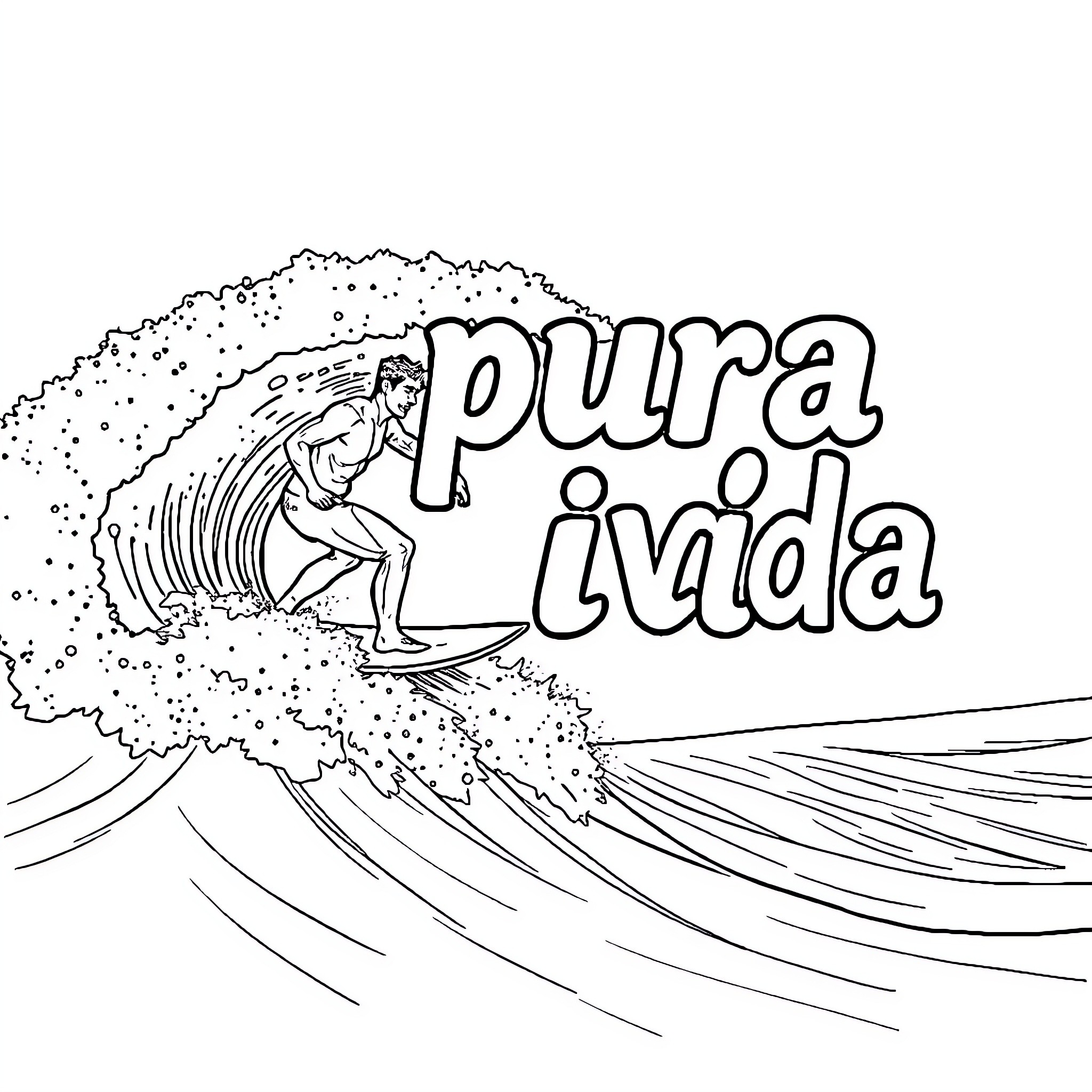 Surf the wave with pure vivida Coloring Page (free black-and-white line drawing printable PDF for all, from beginners to advanced learners, including children, teens, adults, and seniors)