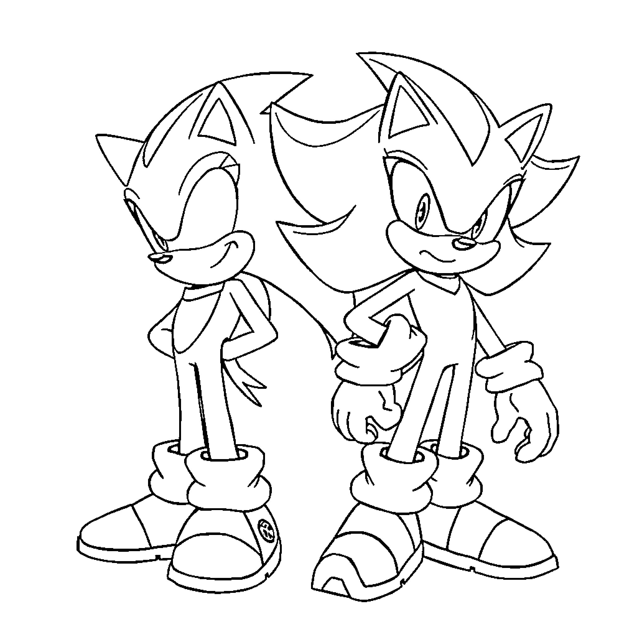 Sonic characters in playful poses Coloring Page (free black-and-white line drawing printable PDF for all, from beginners to advanced learners, including children, teens, adults, and seniors)